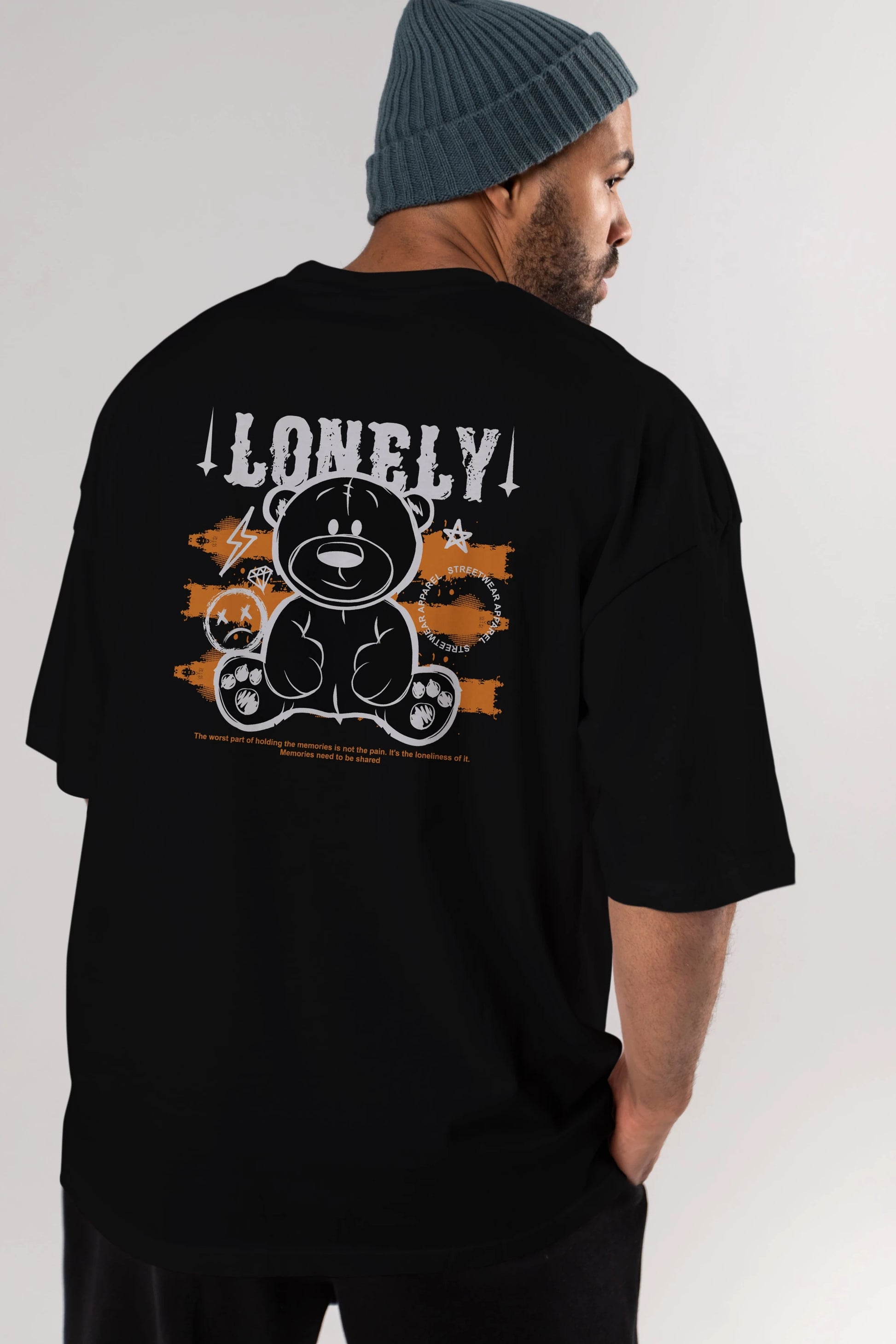 Teddy Bear Lonely Arka Baskılı Oversize t-shirt Erkek Kadın Unisex