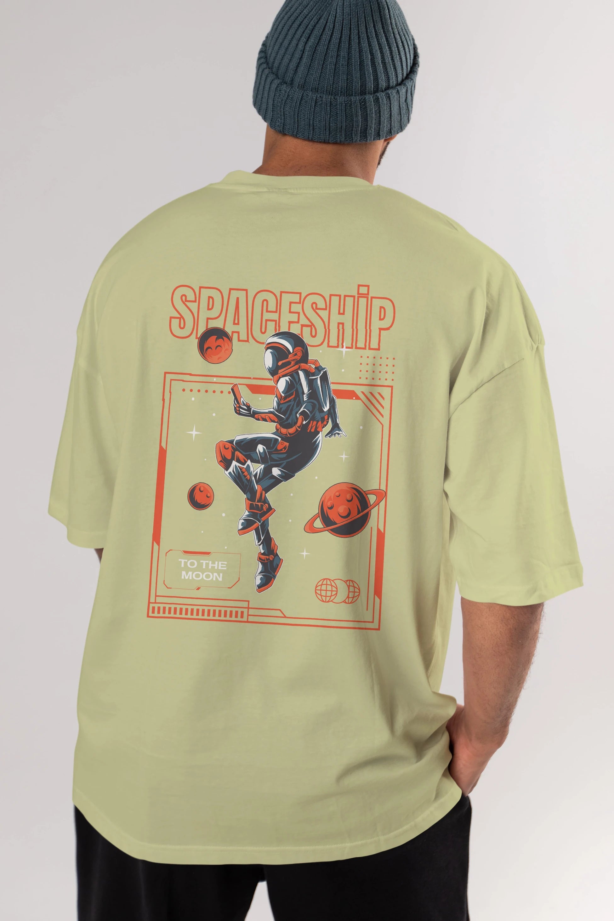 Spaceship Arka Baskılı Oversize t-shirt Erkek Kadın Unisex