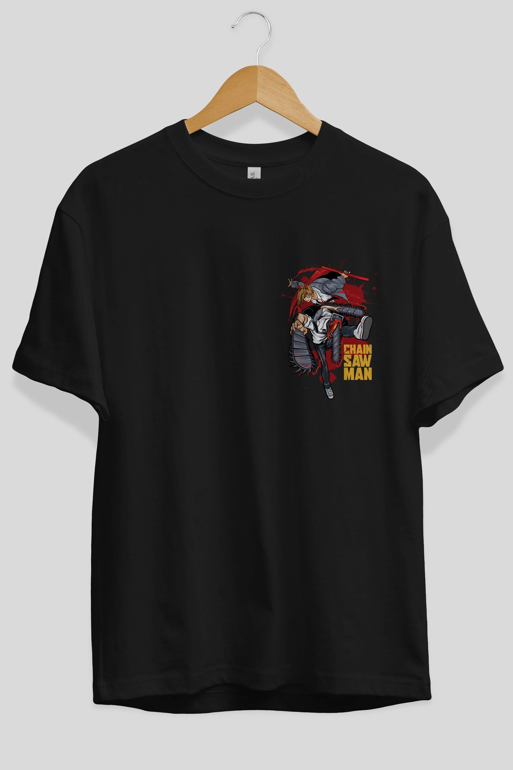 DENJI and POWER Ön Sol Baskılı Oversize t-shirt Erkek Kadın Unisex %100 Pamuk Bisiklet Yaka tişort