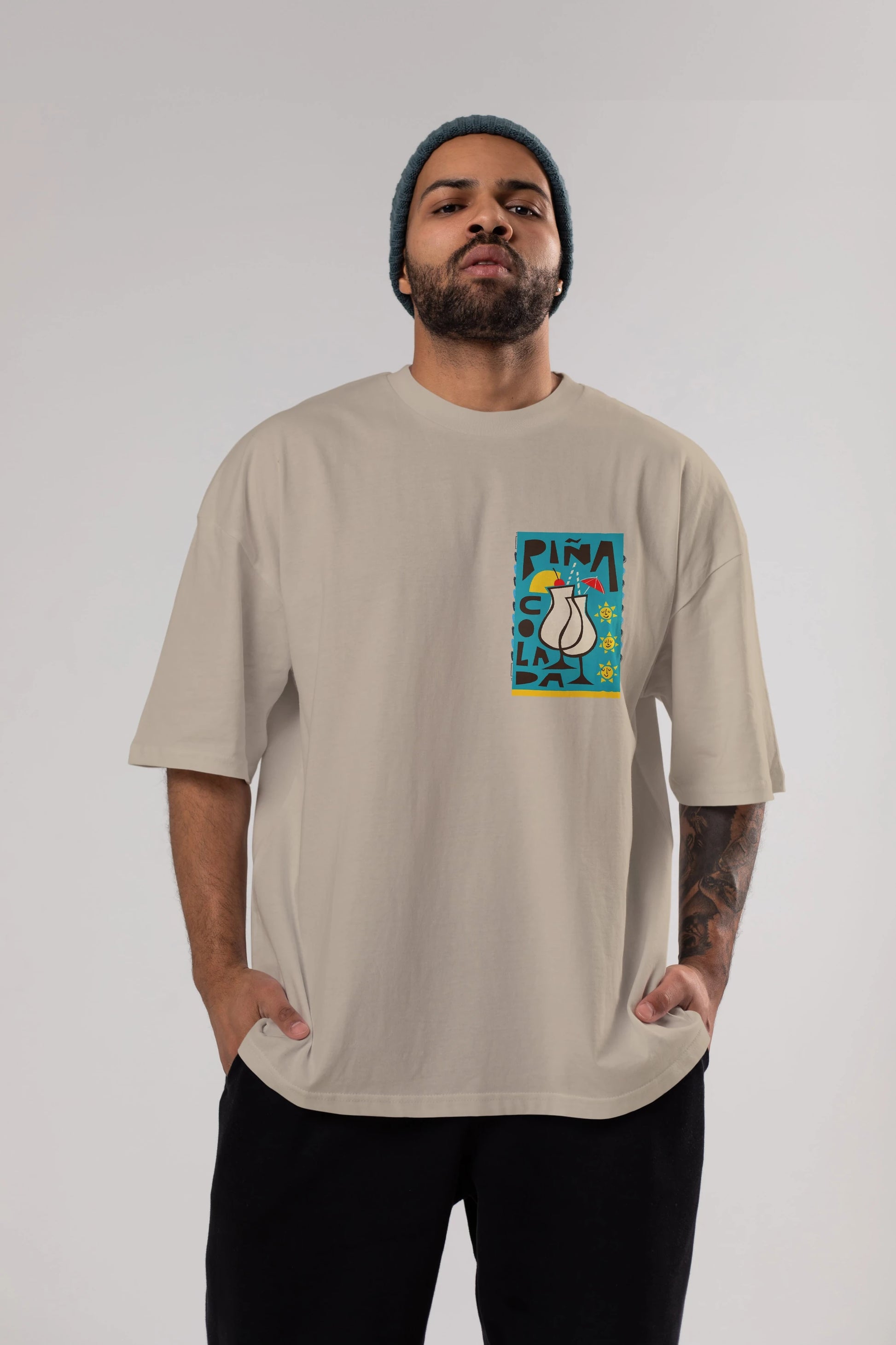 Pina Colada 4 Ön Sol Baskılı Oversize t-shirt Erkek Kadın Unisex %100 Pamuk Bisiklet Yaka tişort