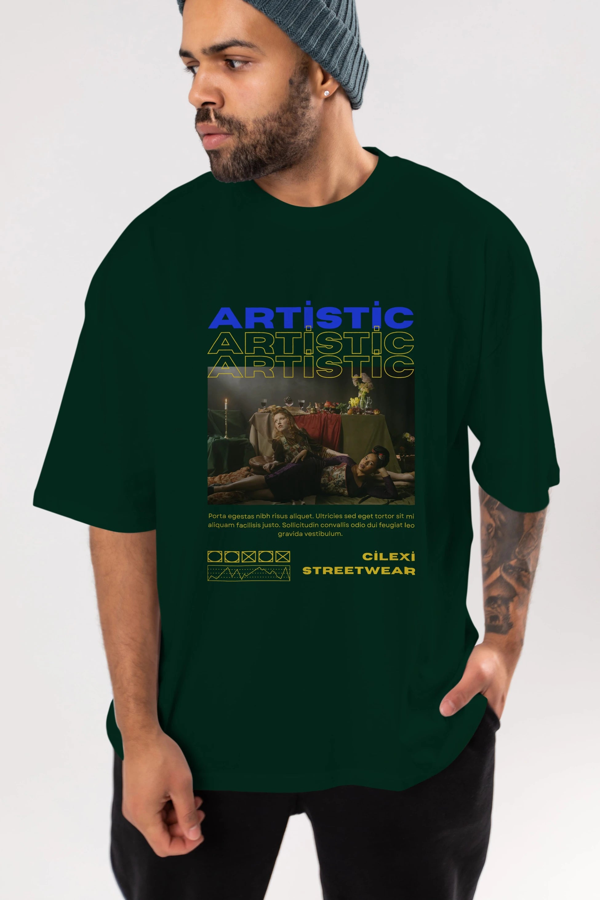 Artistic Yazılı Streetwear Ön Baskılı Oversize t-shirt Erkek Kadın Unisex