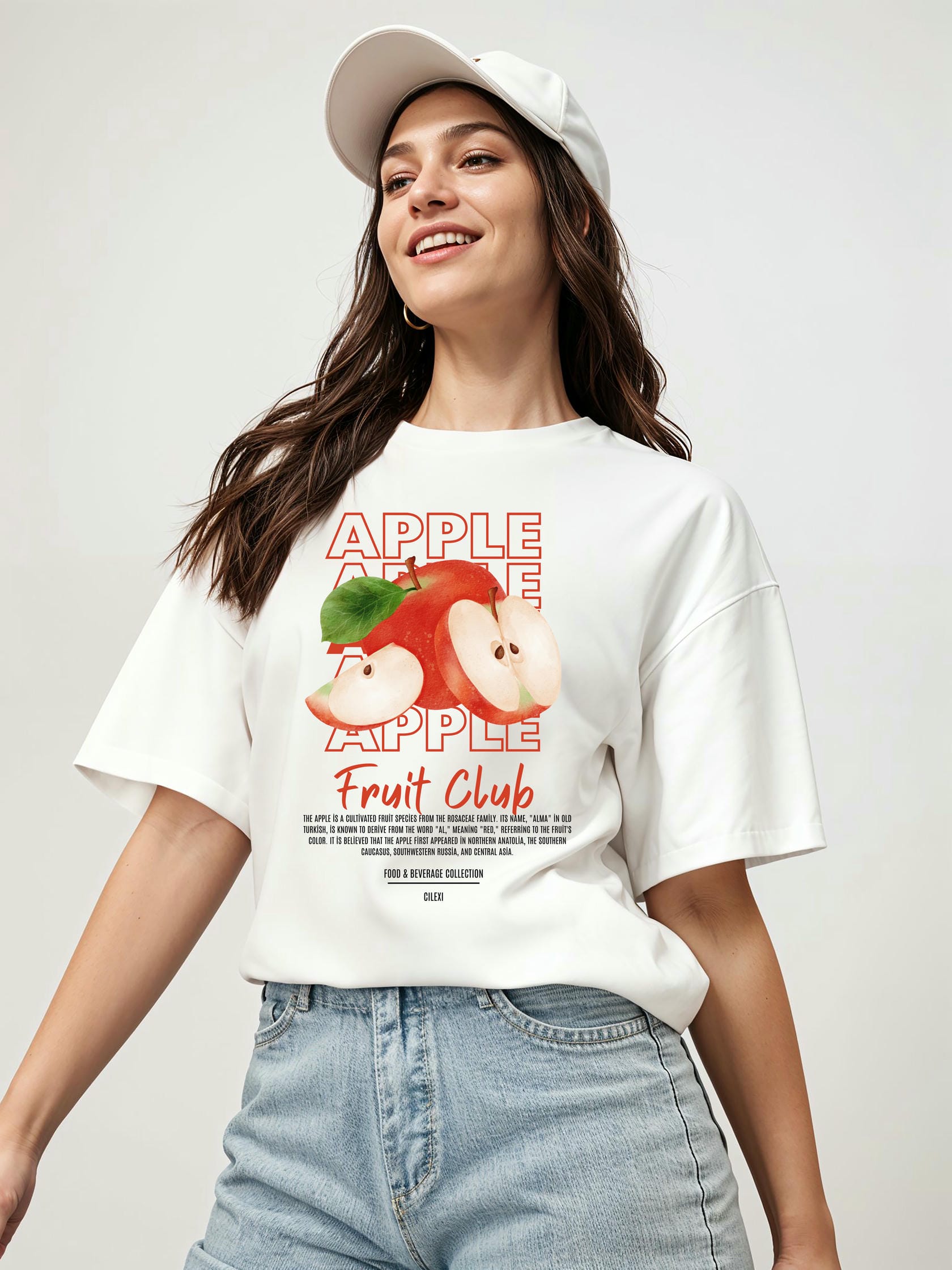 Apple Ön Baskılı Oversize t-shirt Erkek Kadın Pamuk Bisiklet Yaka tişort