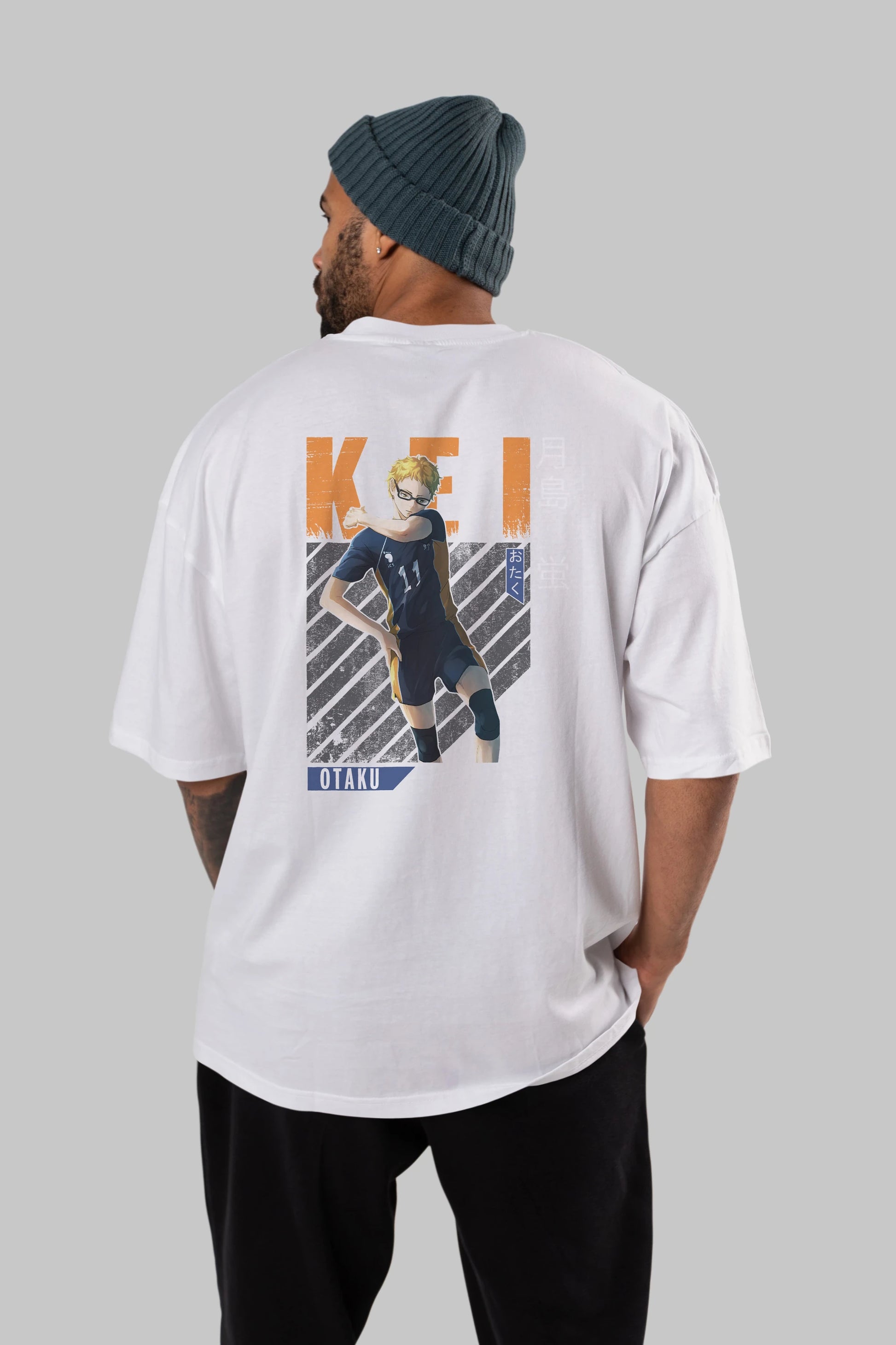 Kei Tsukishima 2 Anime Arka Baskılı Oversize t-shirt Erkek Kadın Unisex