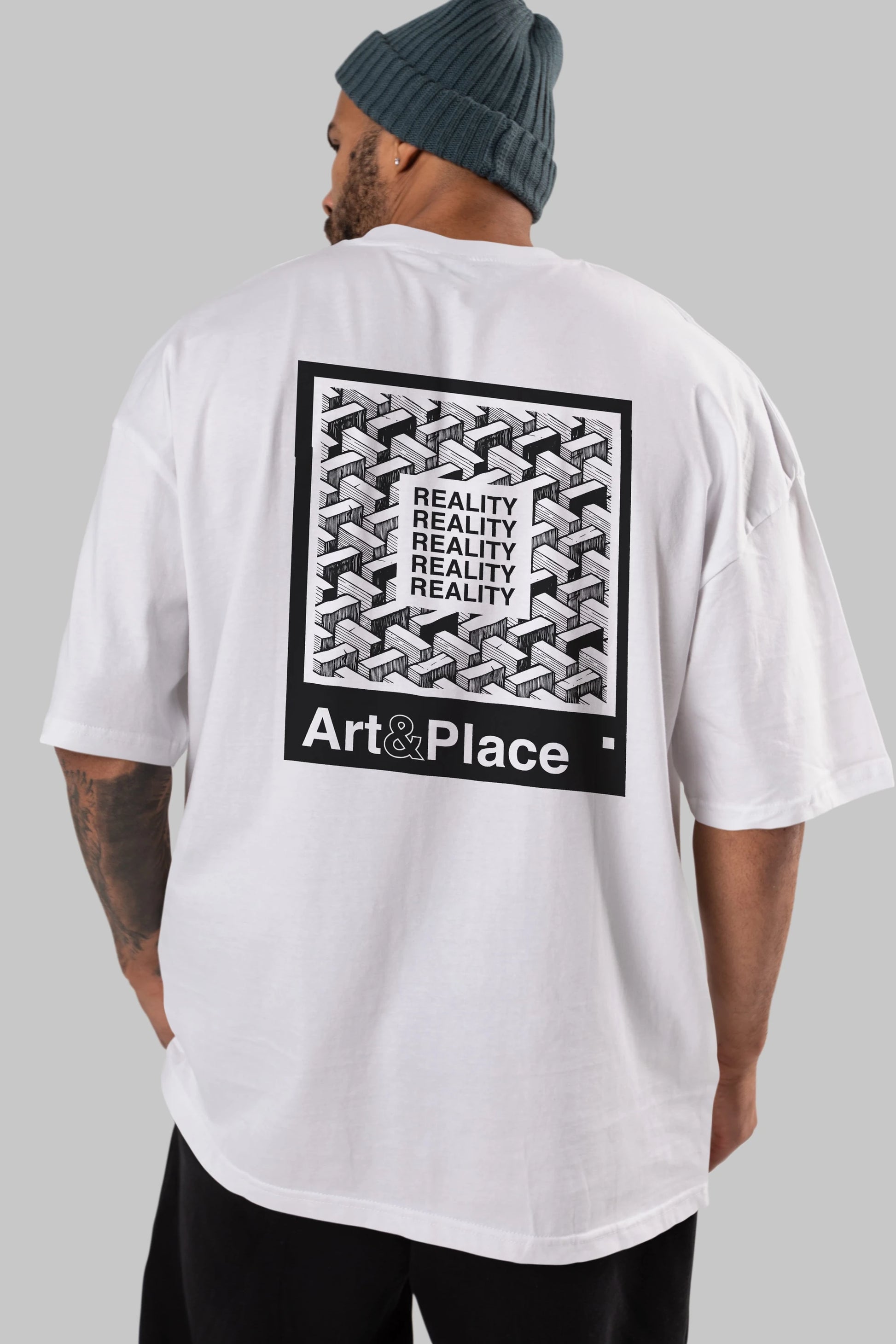 Reality Arka Baskılı Oversize t-shirt Erkek Kadın Unisex