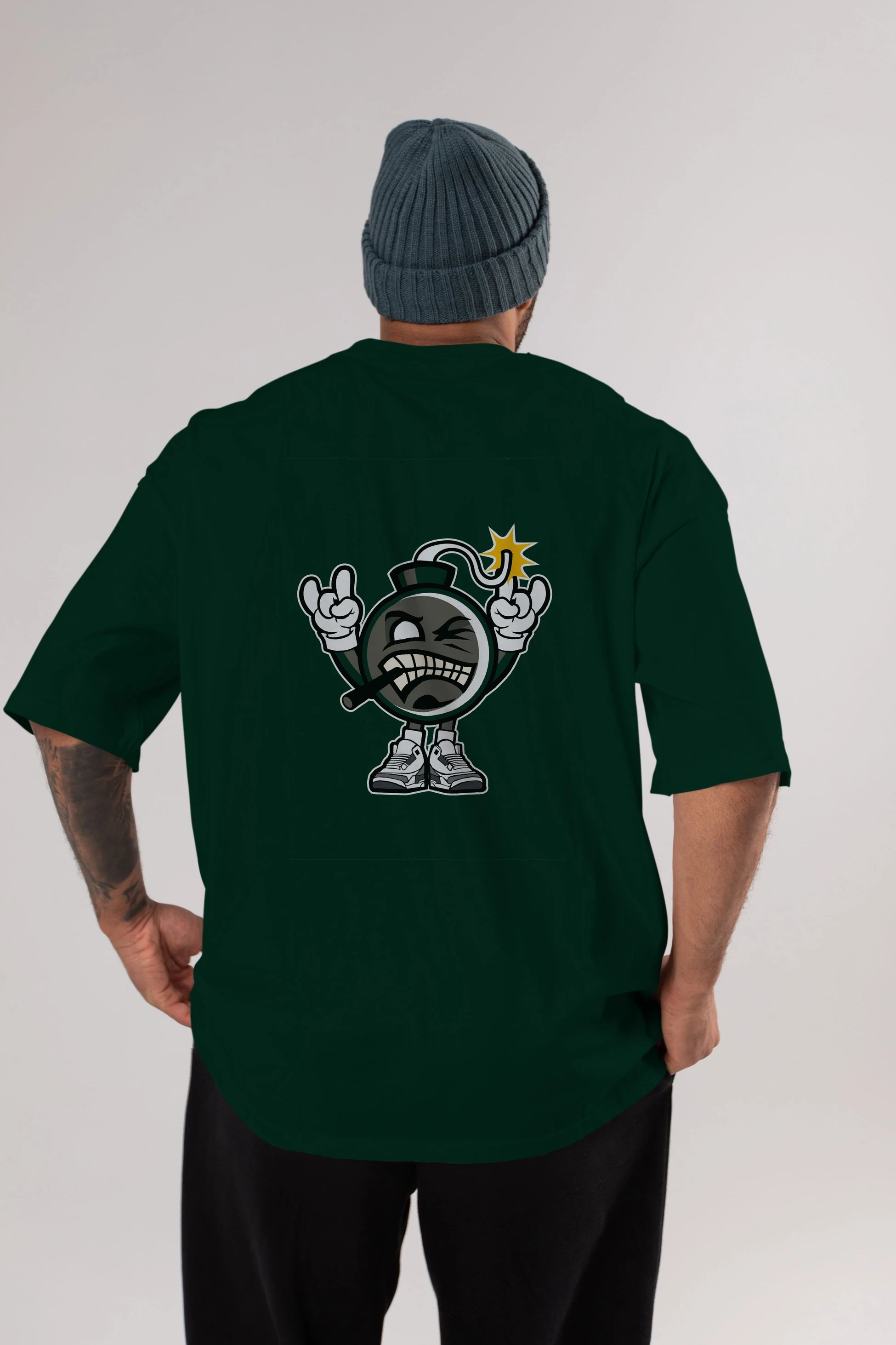 Evil Bomb Arka Baskılı Oversize t-shirt Erkek Kadın Unisex %100 Pamuk tişort