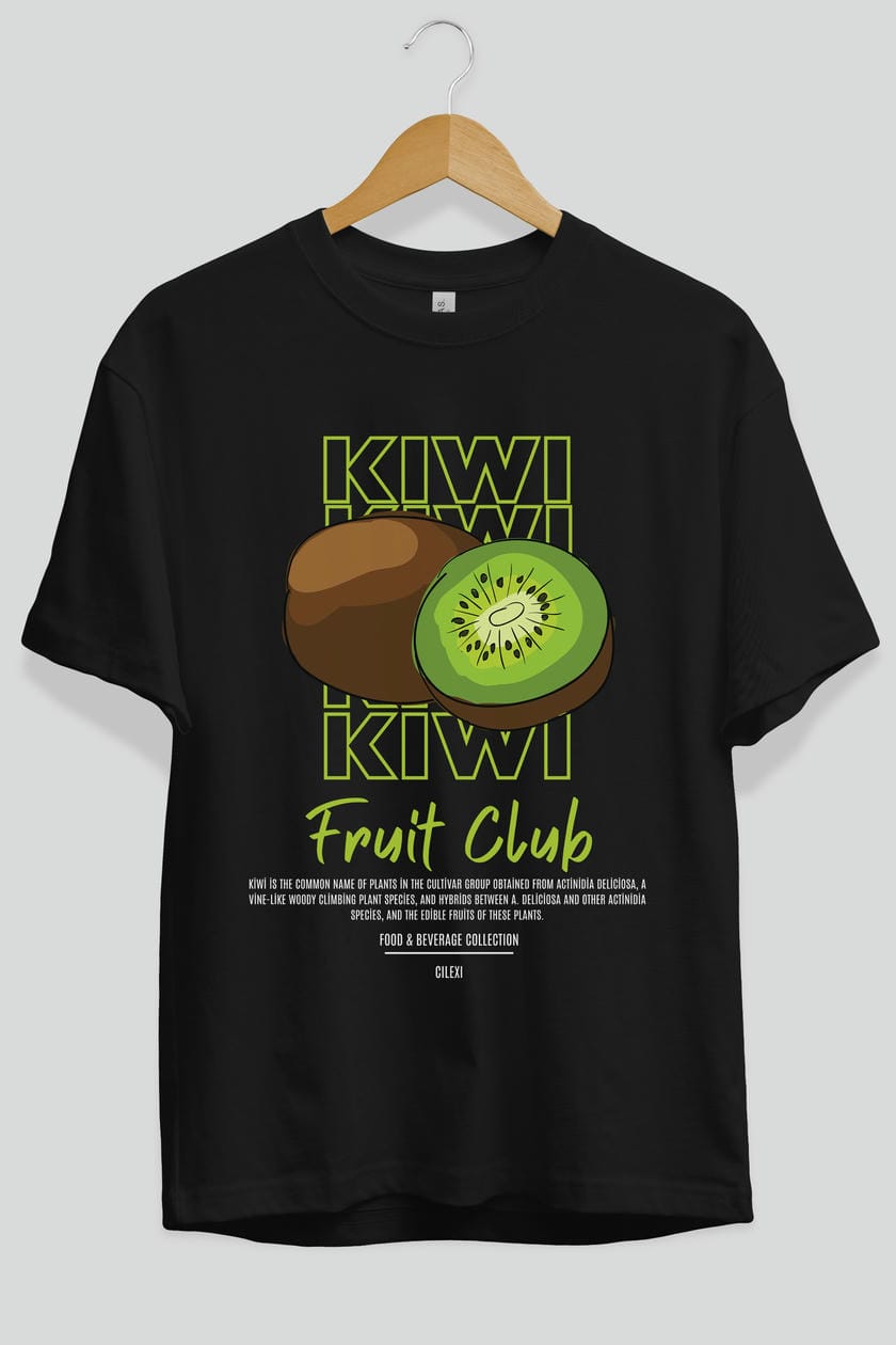 Kiwi Ön Baskılı Oversize t-shirt Erkek Kadın Pamuk Bisiklet Yaka tişort