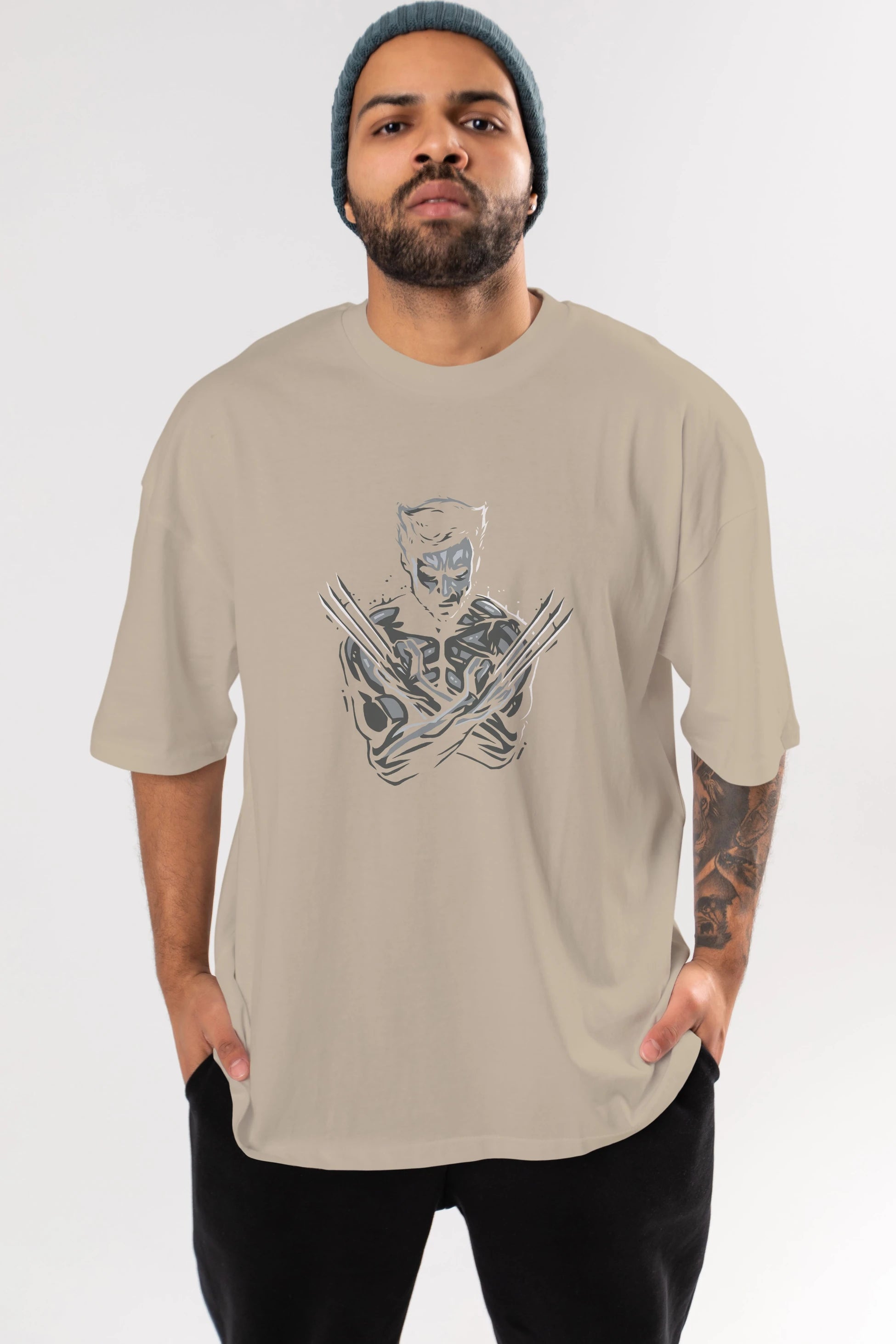 Wolverine Ön Baskılı Oversize t-shirt Erkek Kadın Unisex %100 Pamuk Bisiklet Yaka tişort