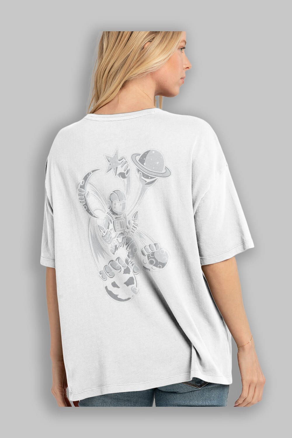 Astronaut Multiple Hands Arka Baskılı Oversize t-shirt Erkek Kadın Unisex