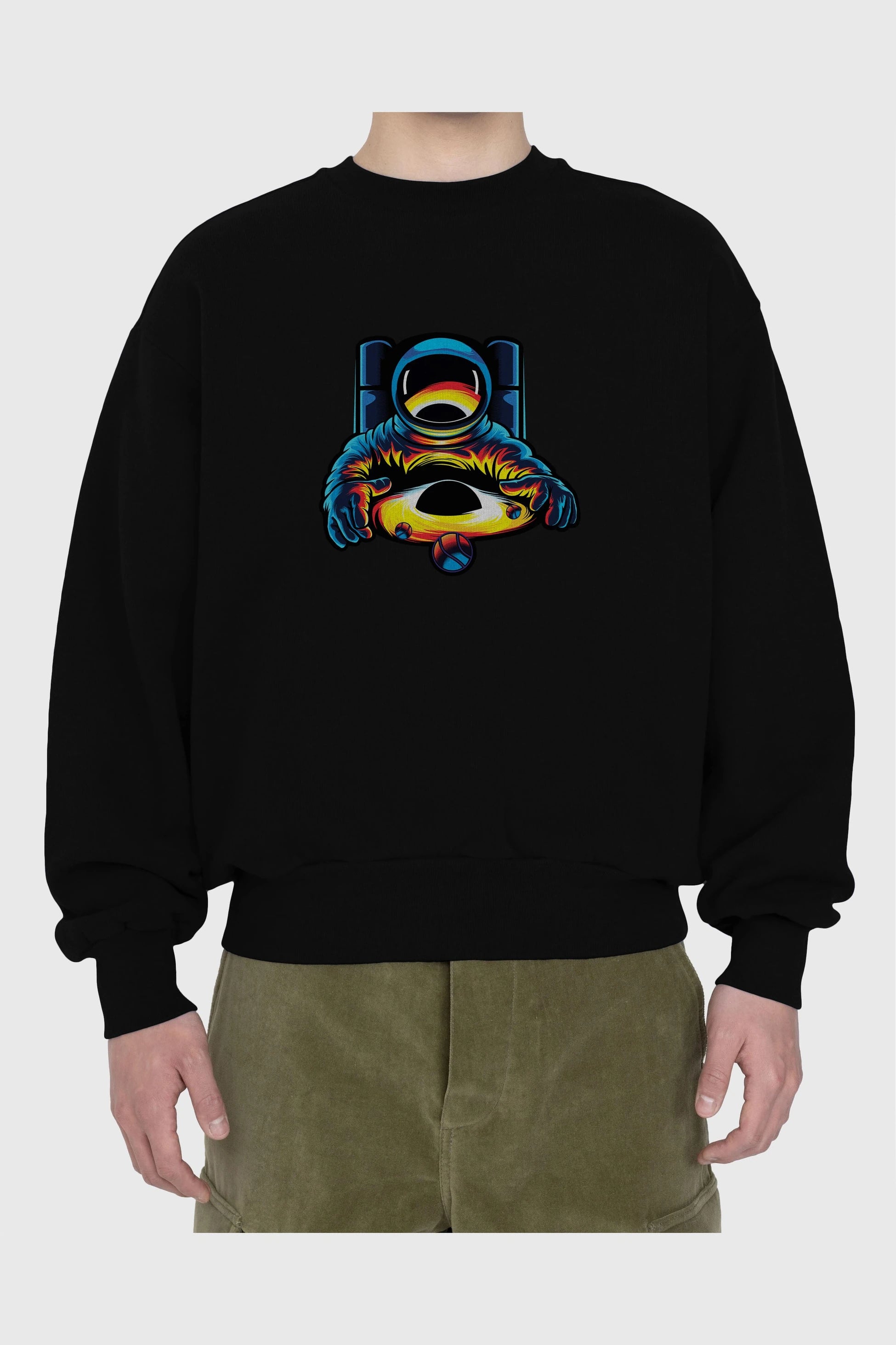 Astronaut & Black Hole Ön Baskılı Oversize Sweatshirt Erkek Kadın Unisex