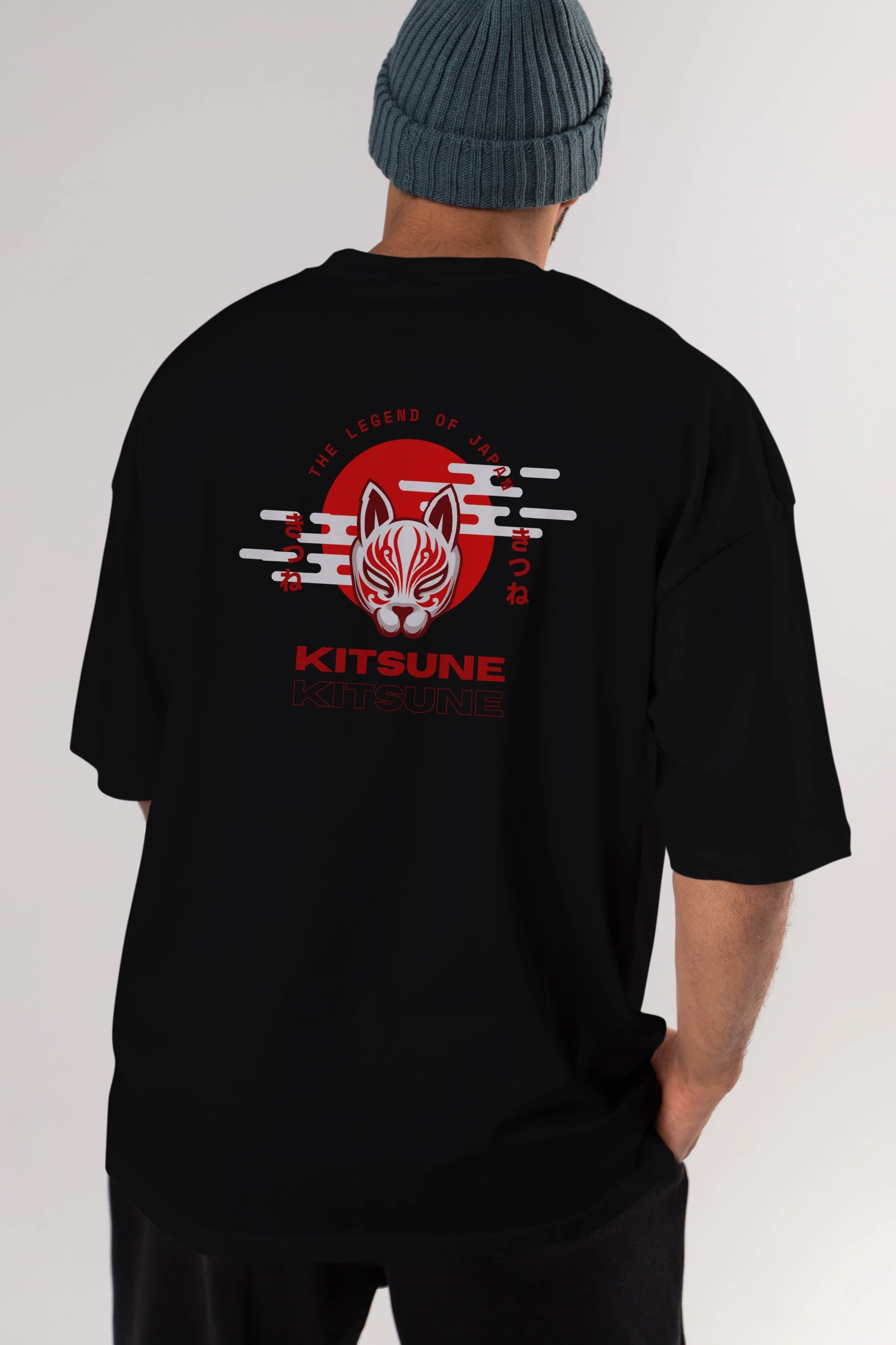 Kitsune Mask Arka Baskılı Oversize t-shirt Erkek Kadın Unisex