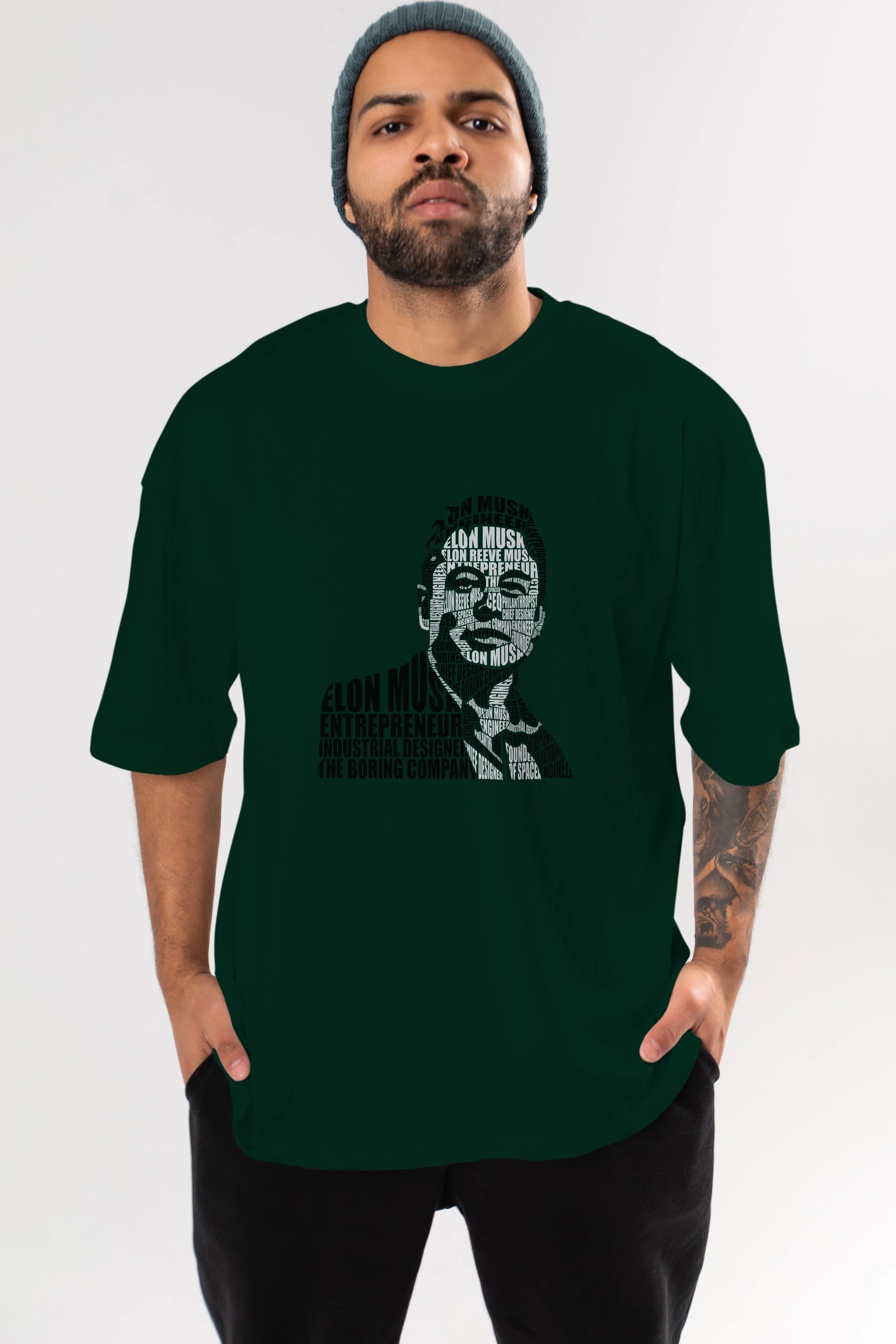 Elon Musk Calligram Ön Baskılı Oversize t-shirt %100 pamuk Erkek Kadın Unisex