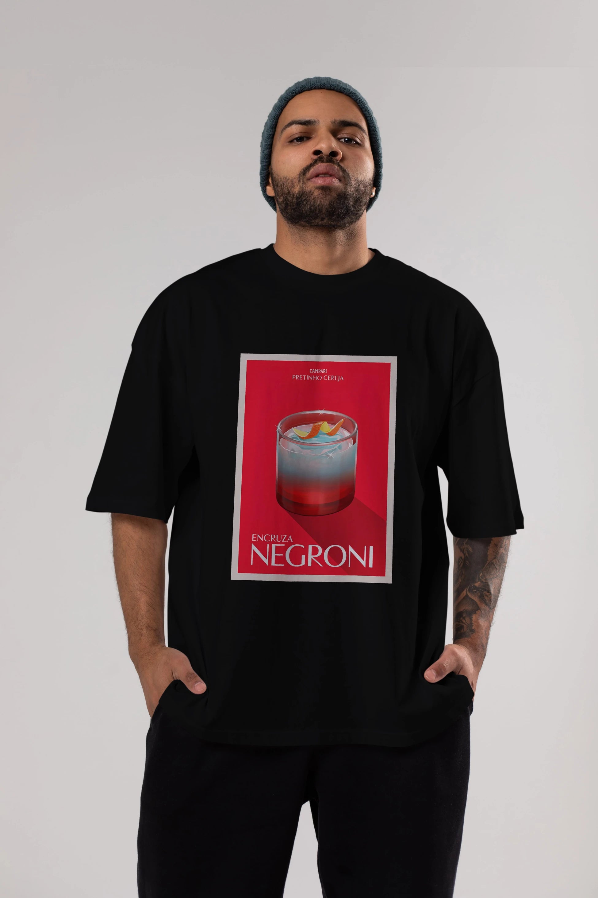 Encruza Negroni Ön Baskılı Oversize t-shirt Erkek Kadın Unisex %100 Pamuk Bisiklet Yaka tişort