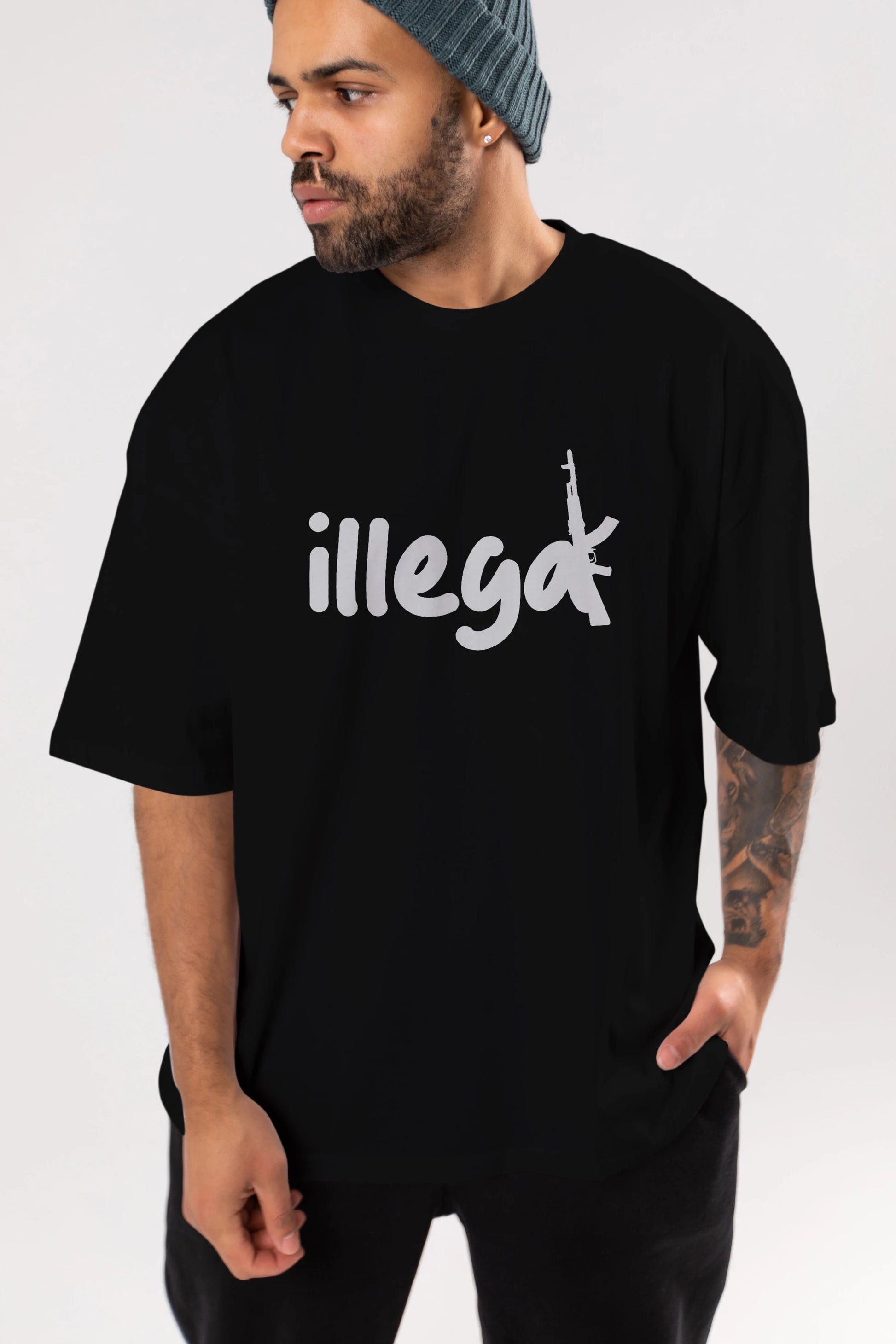illegal Ön Baskılı Oversize t-shirt %100 pamuk Erkek Kadın Unisex