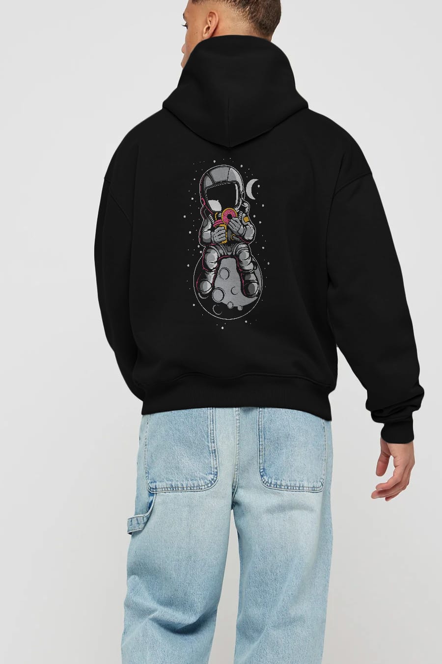 Astronaut Donuts Arka Baskılı Hoodie Oversize Kapüşonlu Sweatshirt Erkek Kadın Unisex
