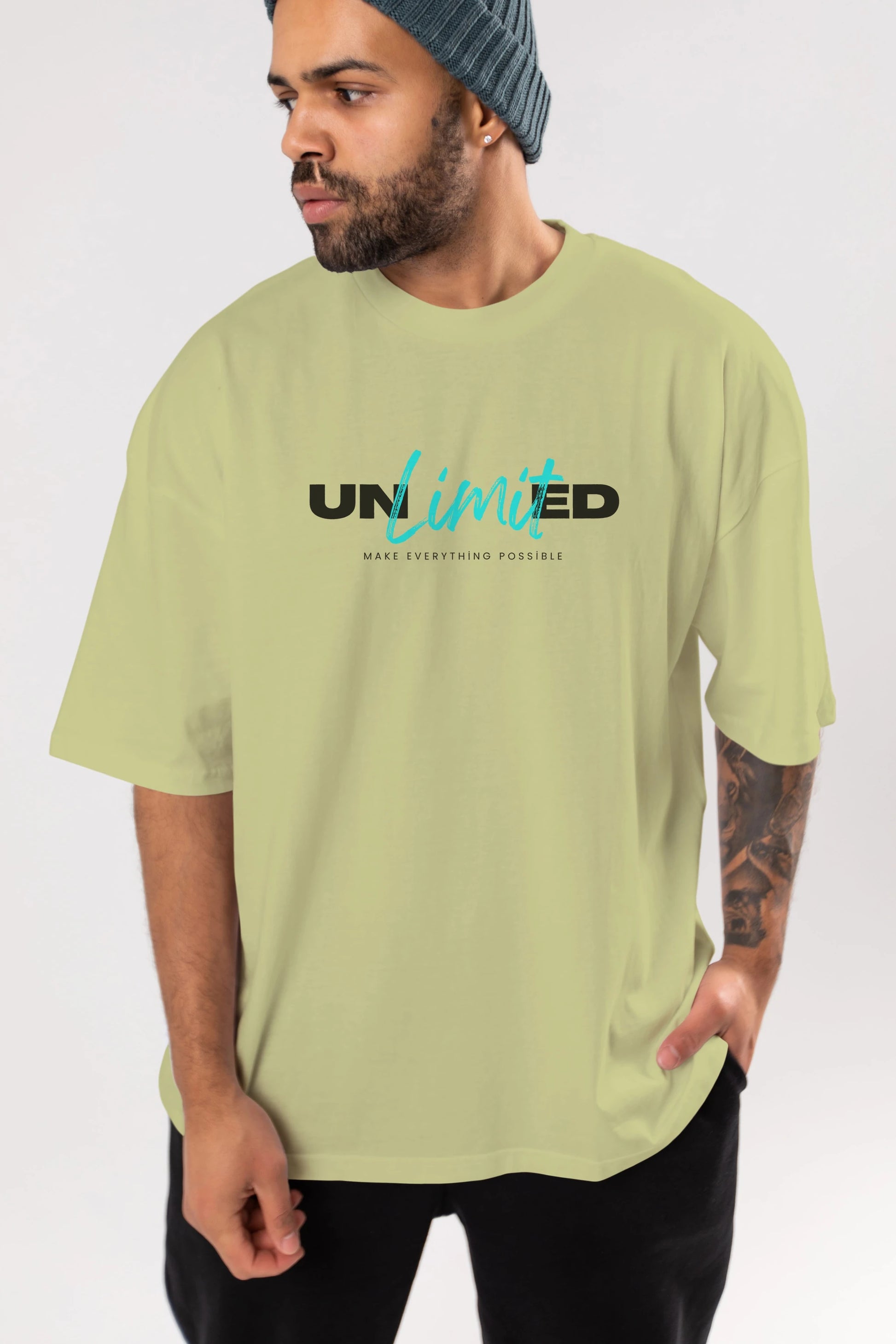 Unlimited Yazılı Ön Baskılı Oversize t-shirt Erkek Kadın Unisex
