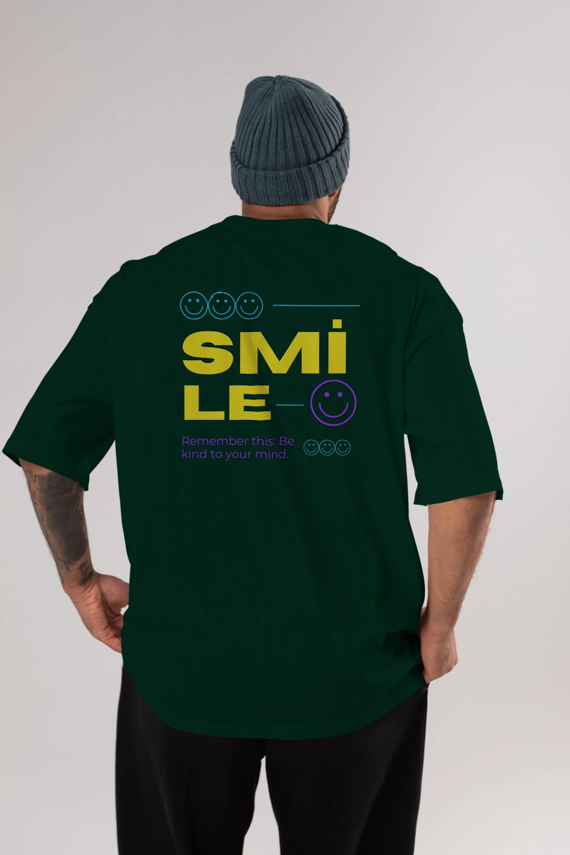 Smile Yazılı 2 Arka Baskılı Oversize t-shirt Erkek Kadın Unisex