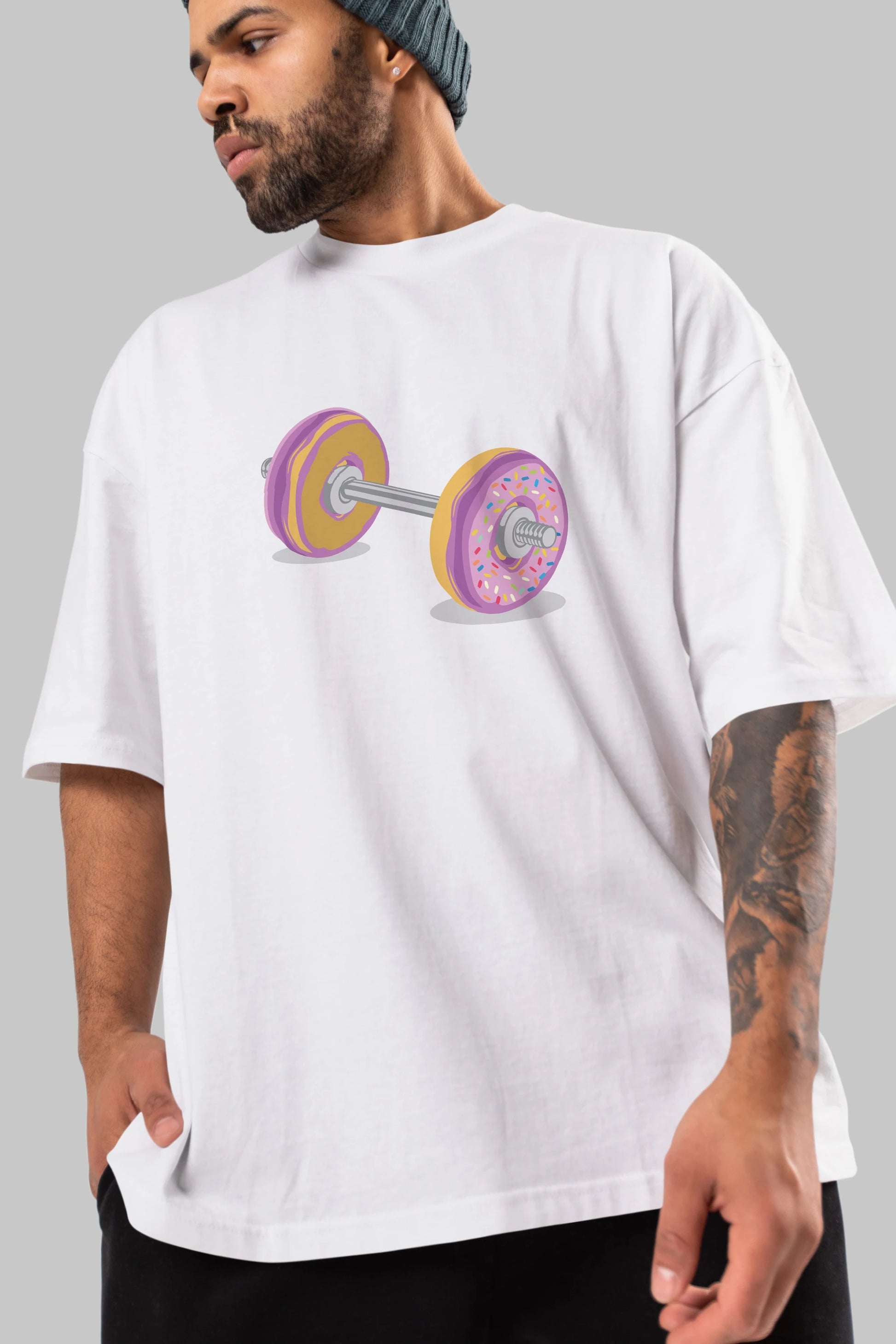 Donut Barbell Ön Baskılı Oversize t-shirt %100 pamuk Erkek Kadın Unisex