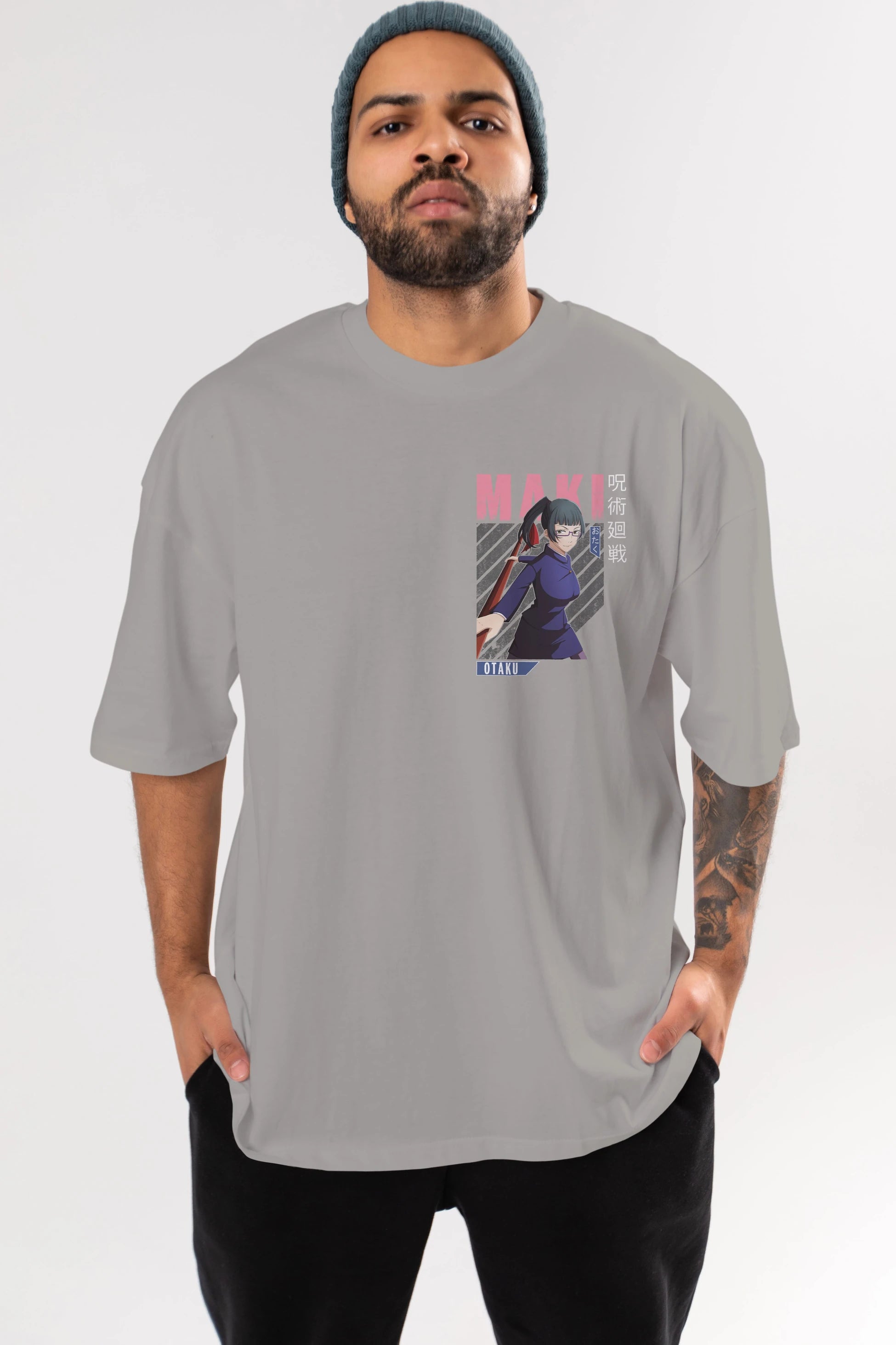 Maki Zenin CHAINSAWMAN Ön Sol Baskılı Oversize t-shirt Erkek Kadın Unisex %100 Pamuk Bisiklet Yaka tişort