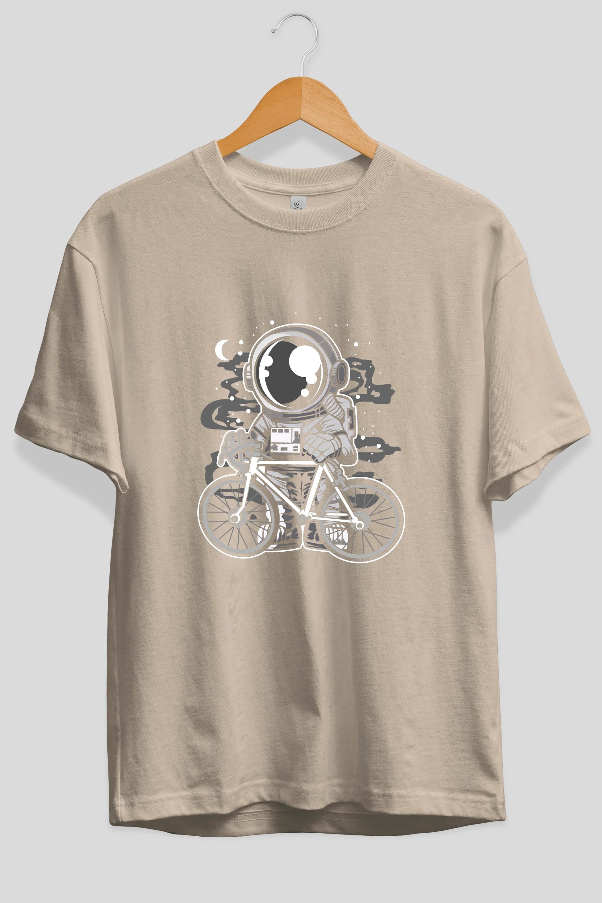 Bicycle Astronaut Ön Baskılı Oversize t-shirt Erkek Kadın Unisex