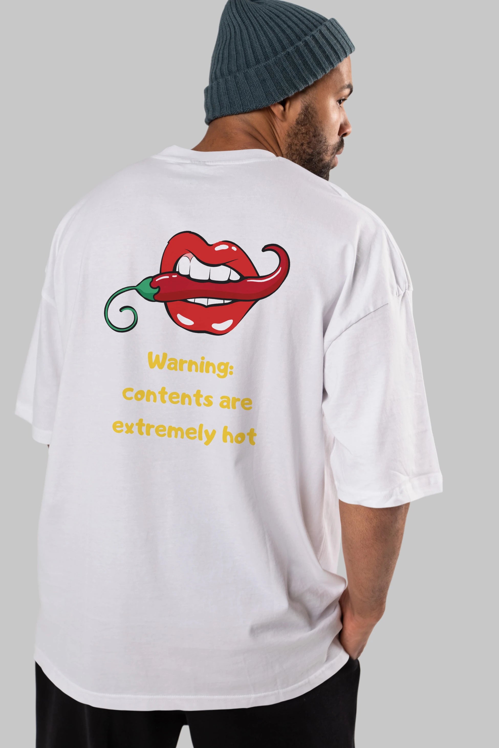 Warning Contents Yazılı Arka Baskılı Oversize t-shirt Erkek Kadın Unisex