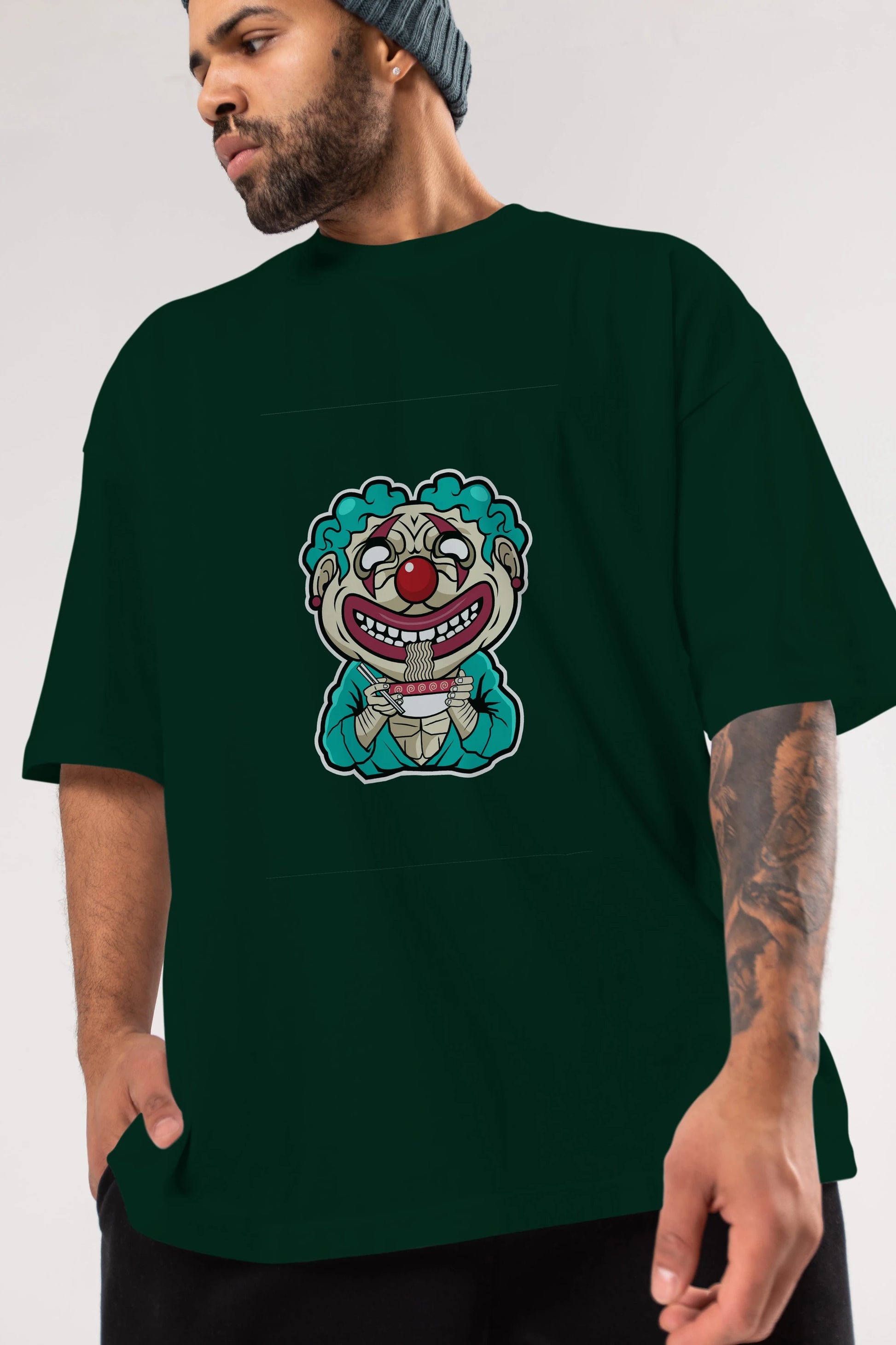 Clown Ramen Ön Baskılı Oversize t-shirt Erkek Kadın Unisex %100 Pamuk tişort