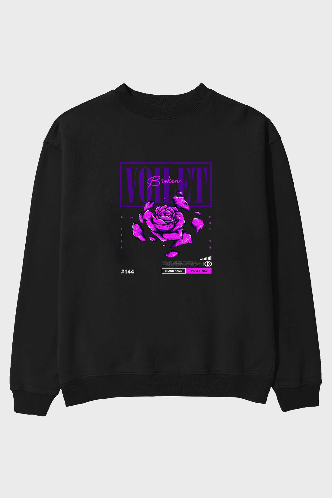 Voilet Broken Ön Baskılı Oversize Sweatshirt Erkek Kadın Unisex