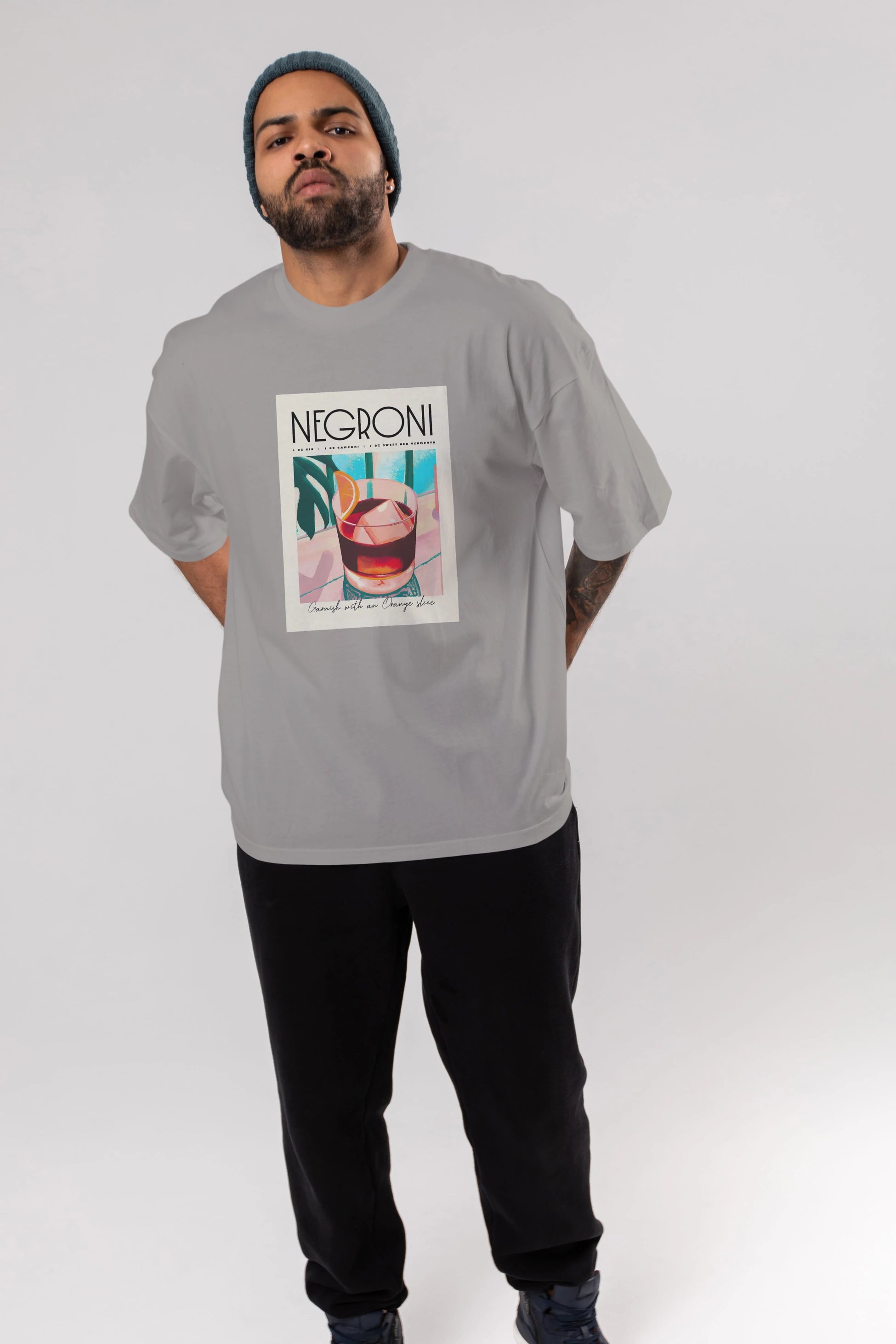 Negroni 4 Ön Baskılı Oversize t-shirt Erkek Kadın Unisex %100 Pamuk Bisiklet Yaka tişort