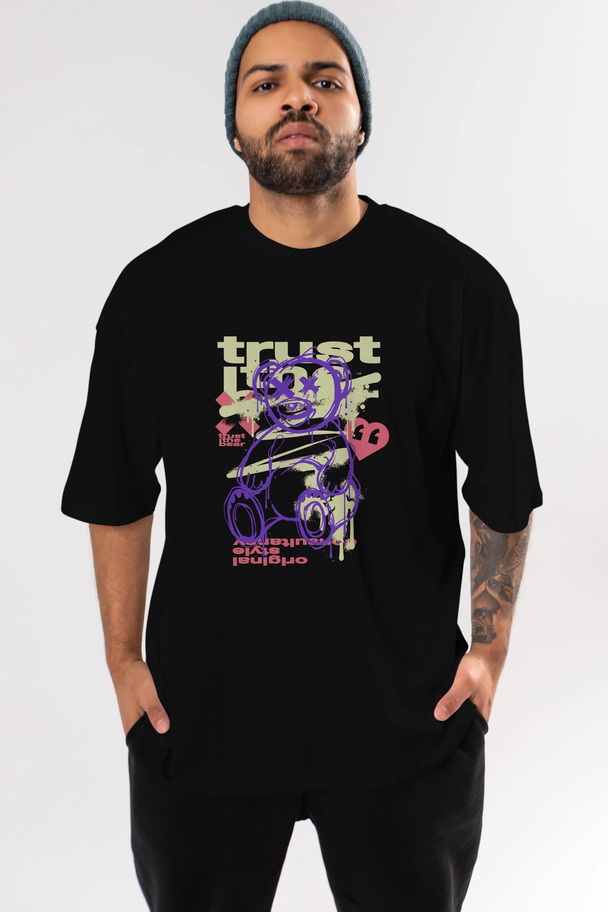 Trust The Bear 3 Ön Baskılı Oversize t-shirt Erkek Kadın Unisex