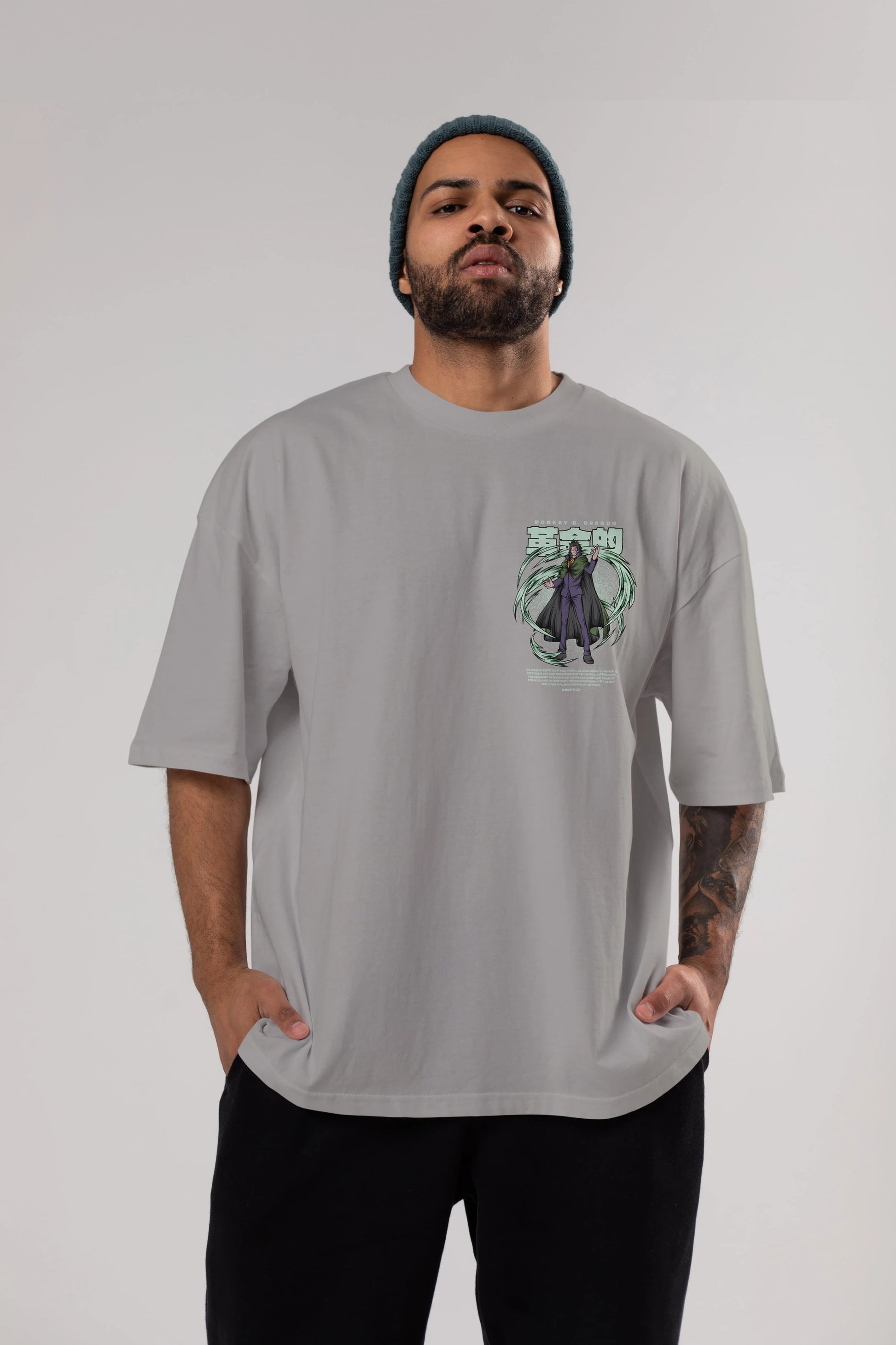 Monkey D. Dragon Ön Sol Baskılı Oversize t-shirt Erkek Kadın Unisex %100 Pamuk Bisiklet Yaka tişort