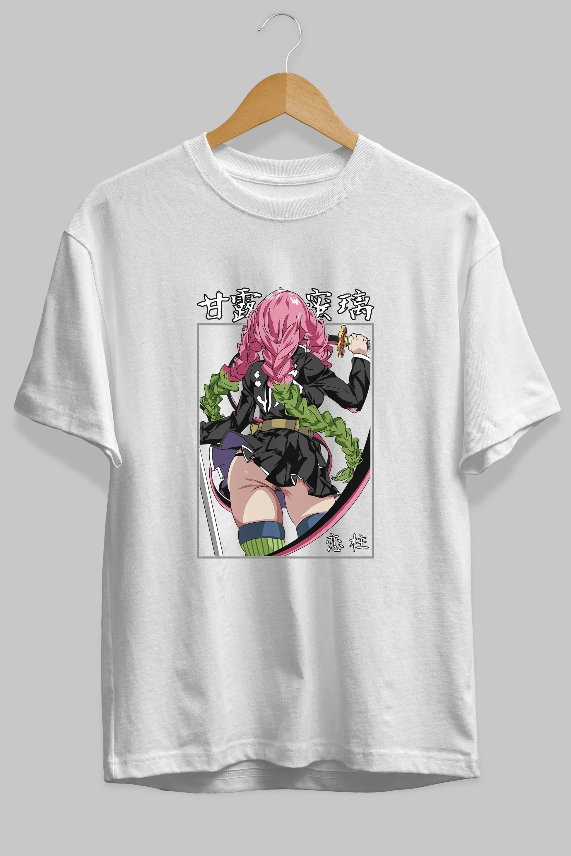 Mitsuri DEMONSLAYER Anime Ön Baskılı Oversize t-shirt %100 pamuk Erkek Kadın Unisex