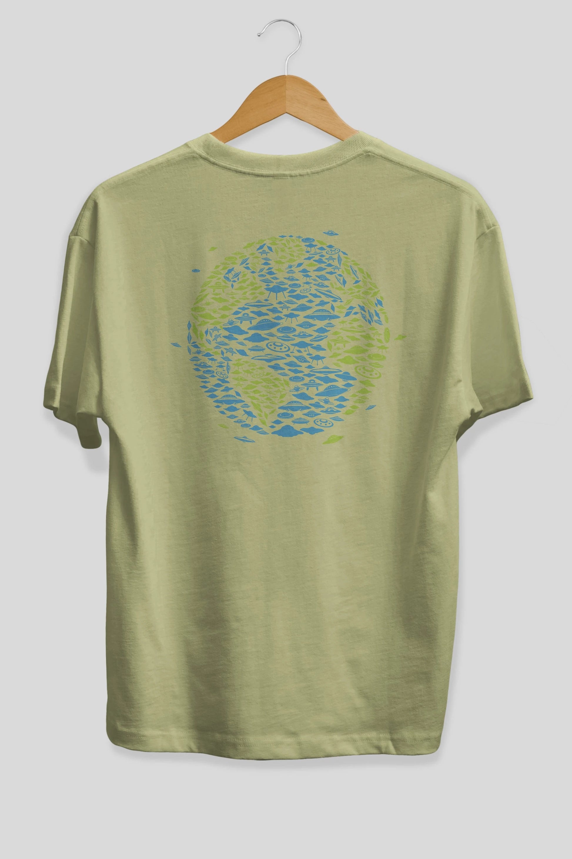 UFO Invasion Arka Baskılı Oversize t-shirt %100 pamuk Erkek Kadın Unisex