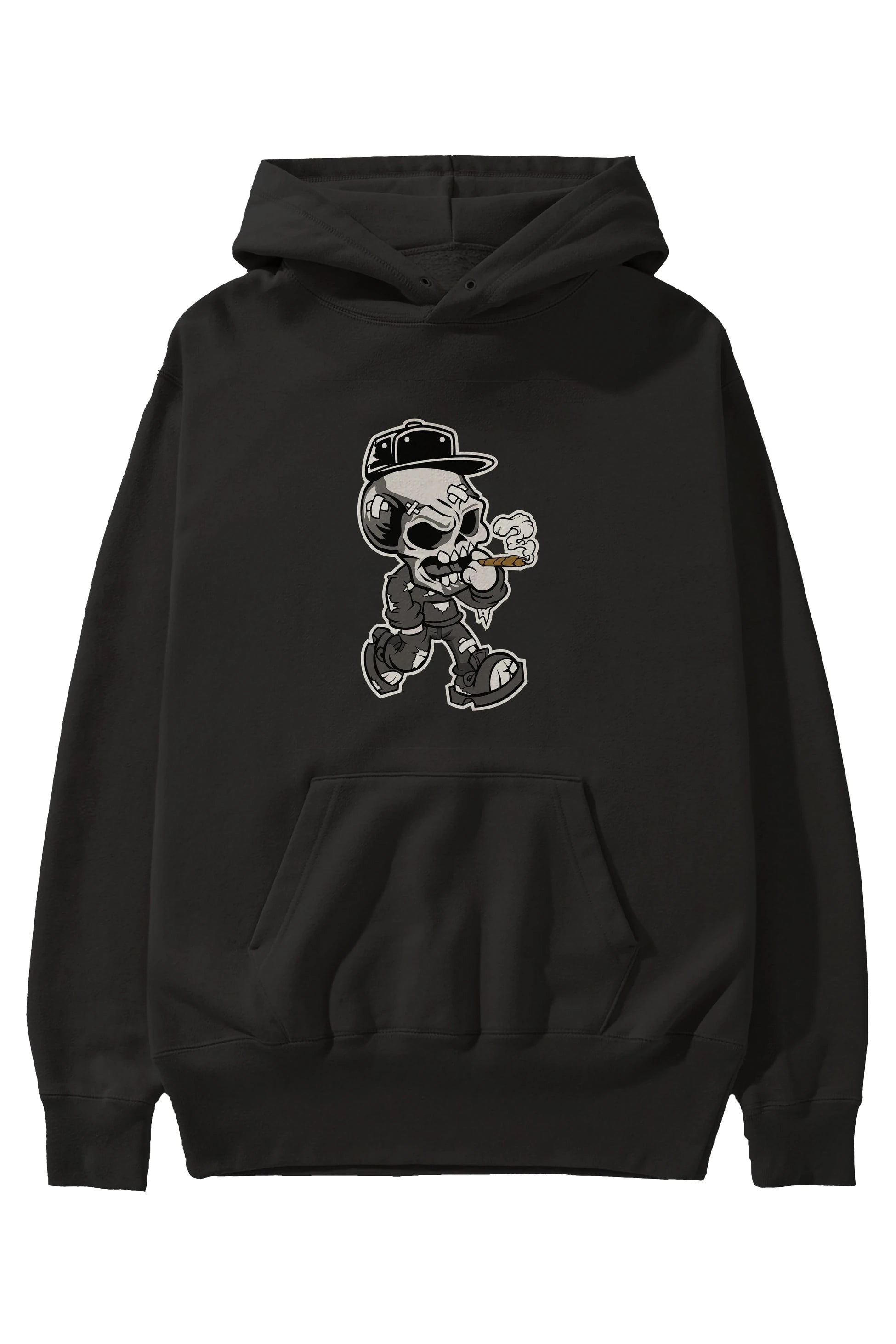 Skull Smoker Ön Baskılı Hoodie Oversize Kapüşonlu Sweatshirt Erkek Kadın Unisex