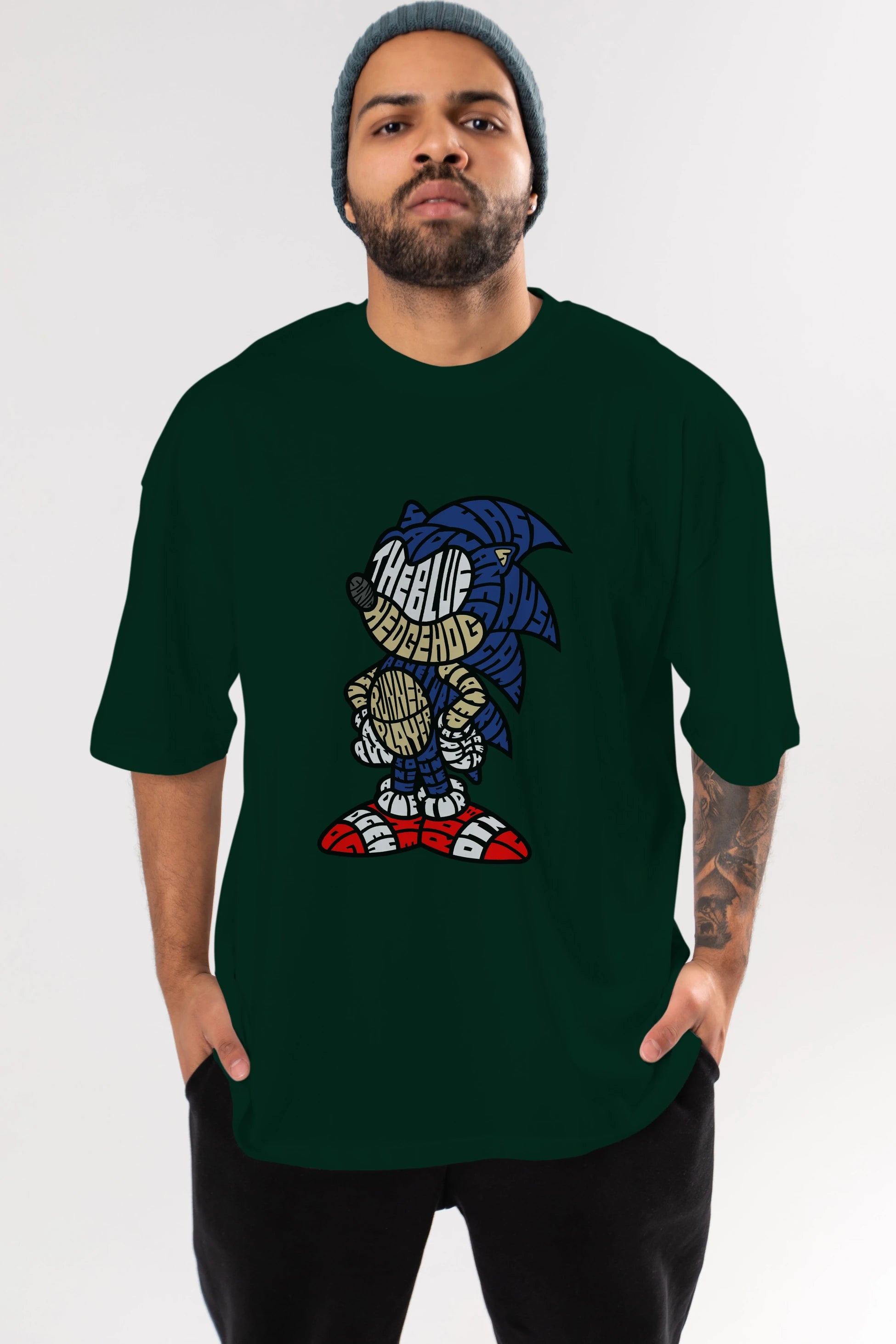 The Blue Hedgehog Ön Baskılı Oversize t-shirt %100 pamuk Erkek Kadın Unisex