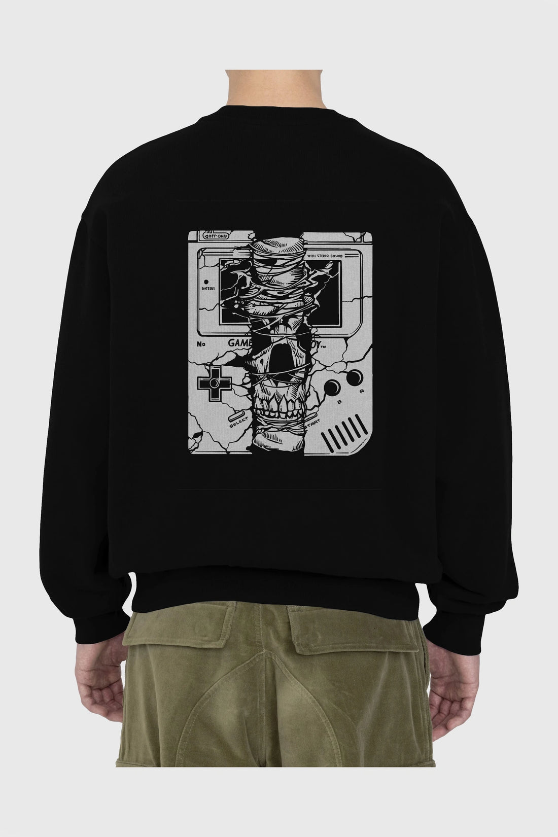 Gameboy Skull Arka Baskılı Oversize Sweatshirt Erkek Kadın Unisex