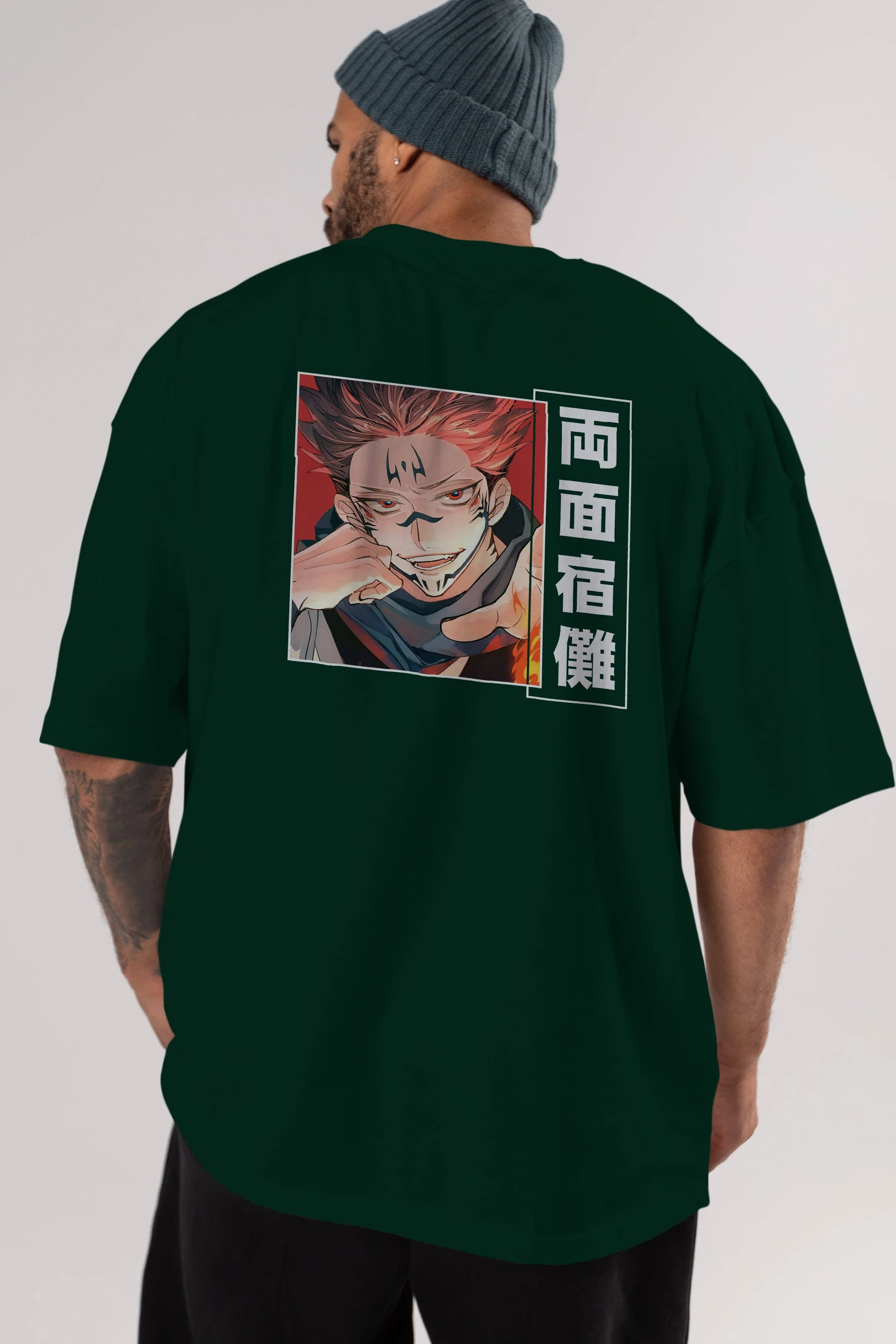 Sukuna Ryoumen 4 Anime Arka Baskılı Oversize t-shirt Erkek Kadın Unisex