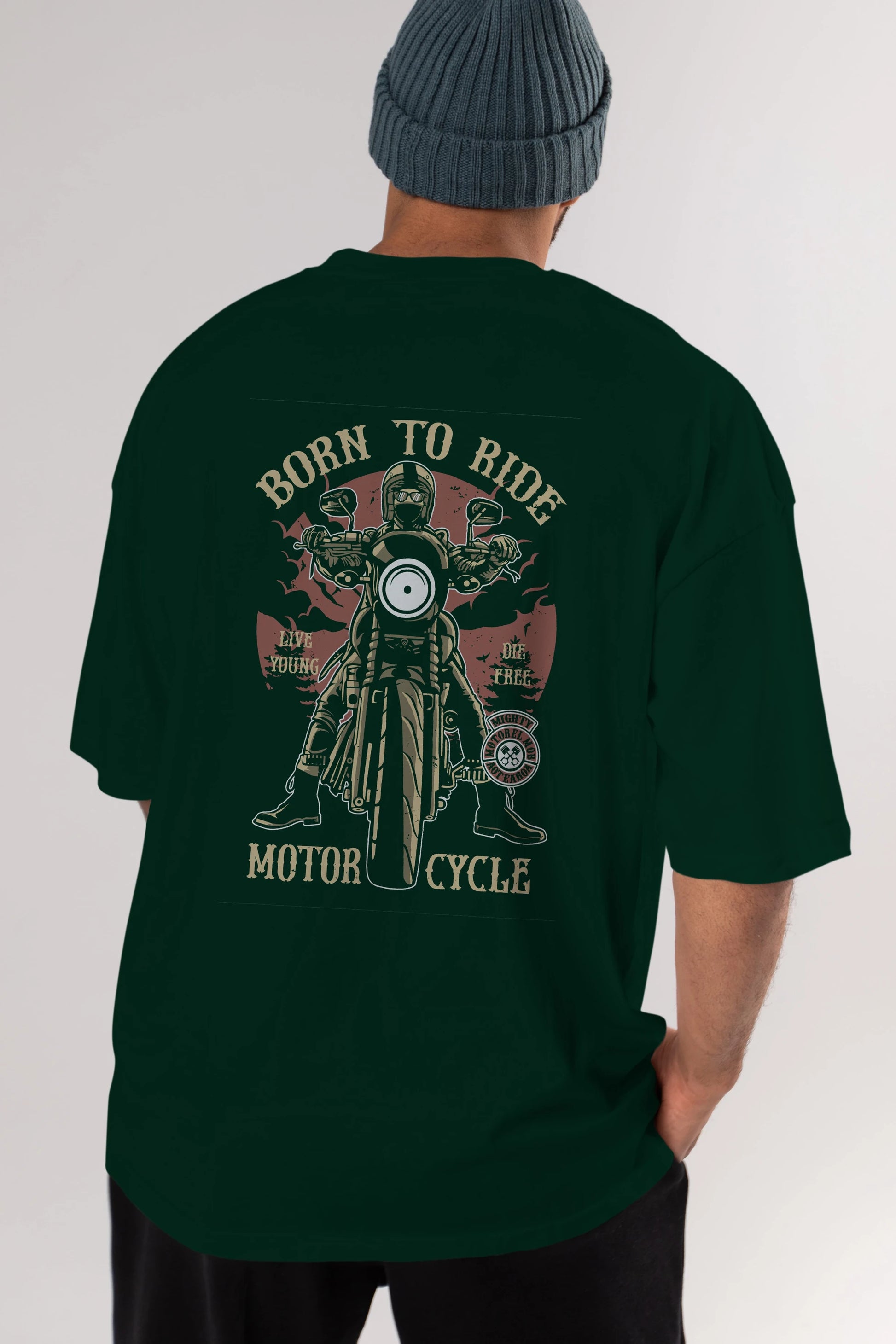 Born To Ride Arka Baskılı Oversize t-shirt Erkek Kadın Unisex %100 Pamuk