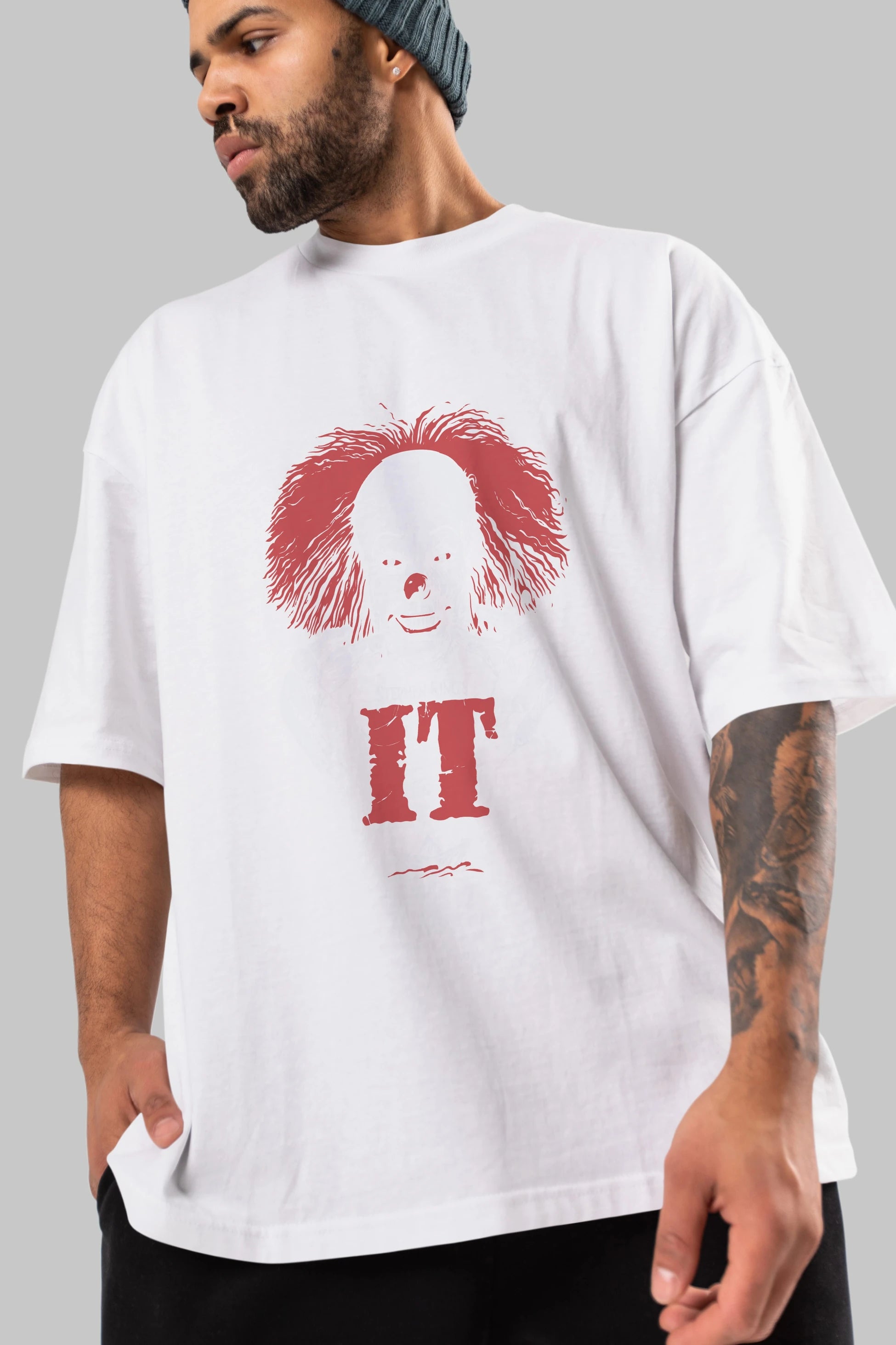 it Ön Baskılı Oversize t-shirt Erkek Kadın Unisex %100 Pamuk Bisiklet Yaka tişort