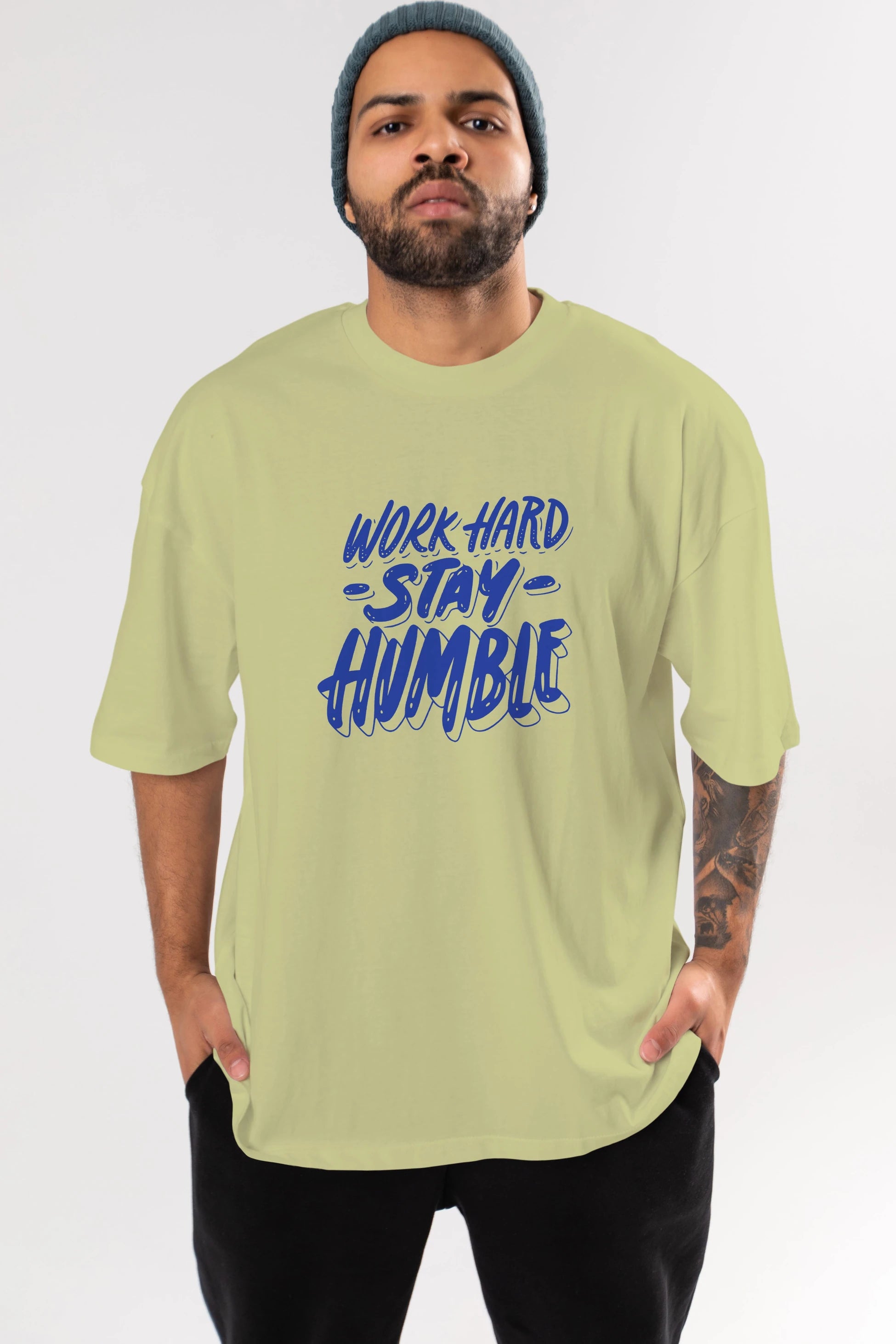Word Hard Yazılı Ön Baskılı Oversize t-shirt Erkek Kadın Unisex