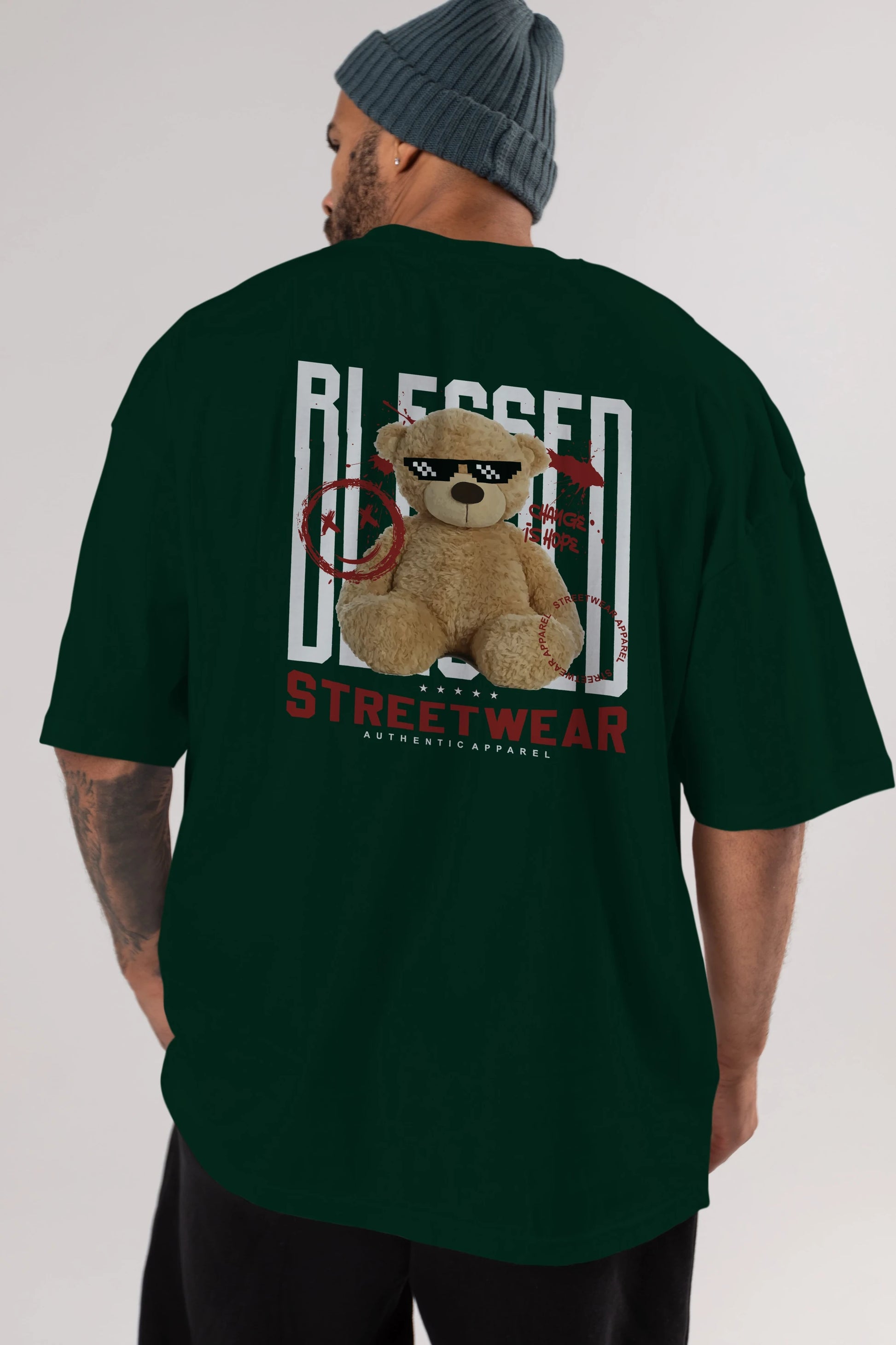 Blessed Bear Arka Baskılı Oversize t-shirt Erkek Kadın Unisex