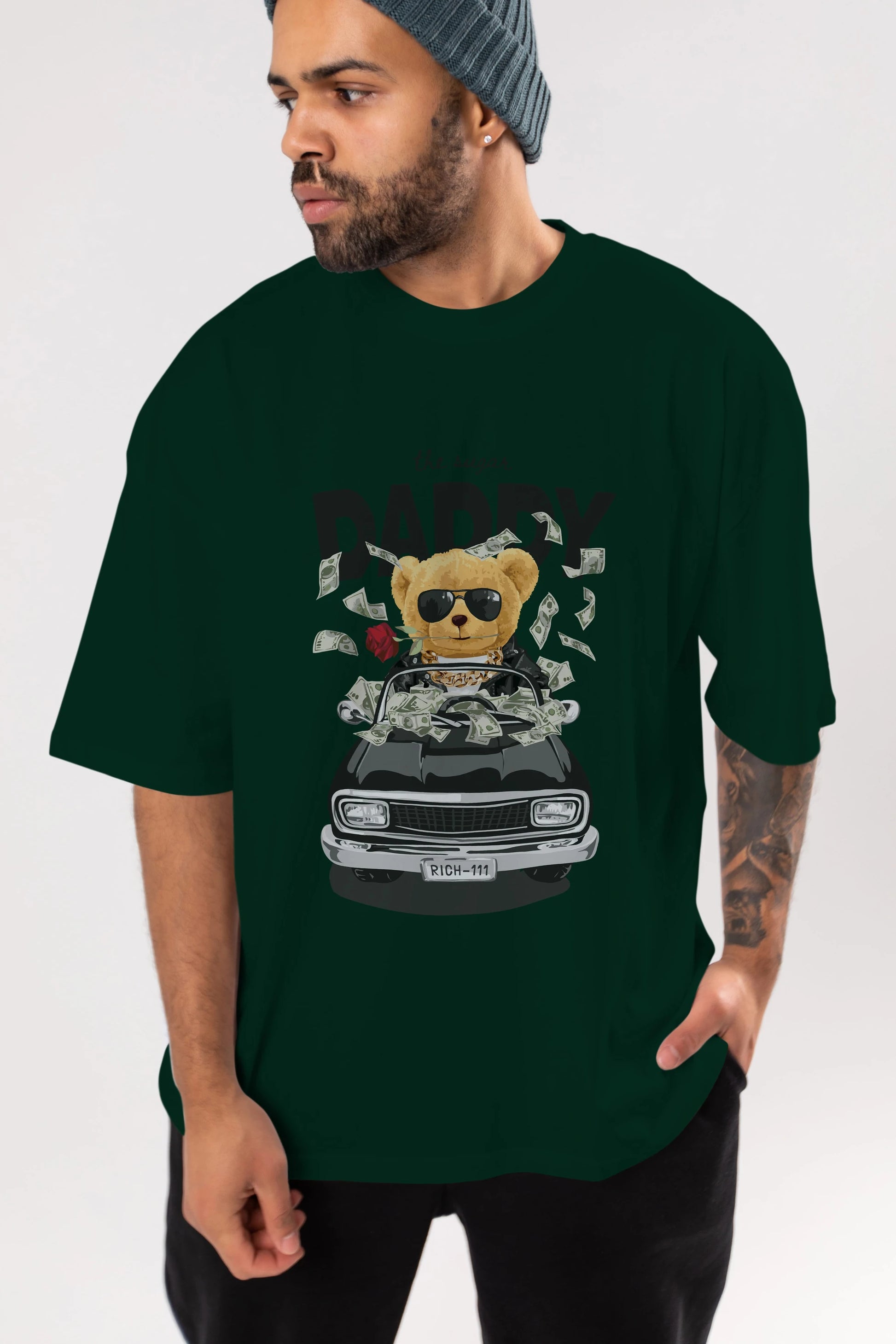 Teddy Bear Daddy Ön Baskılı Oversize t-shirt Erkek Kadın Unisex %100 Pamuk