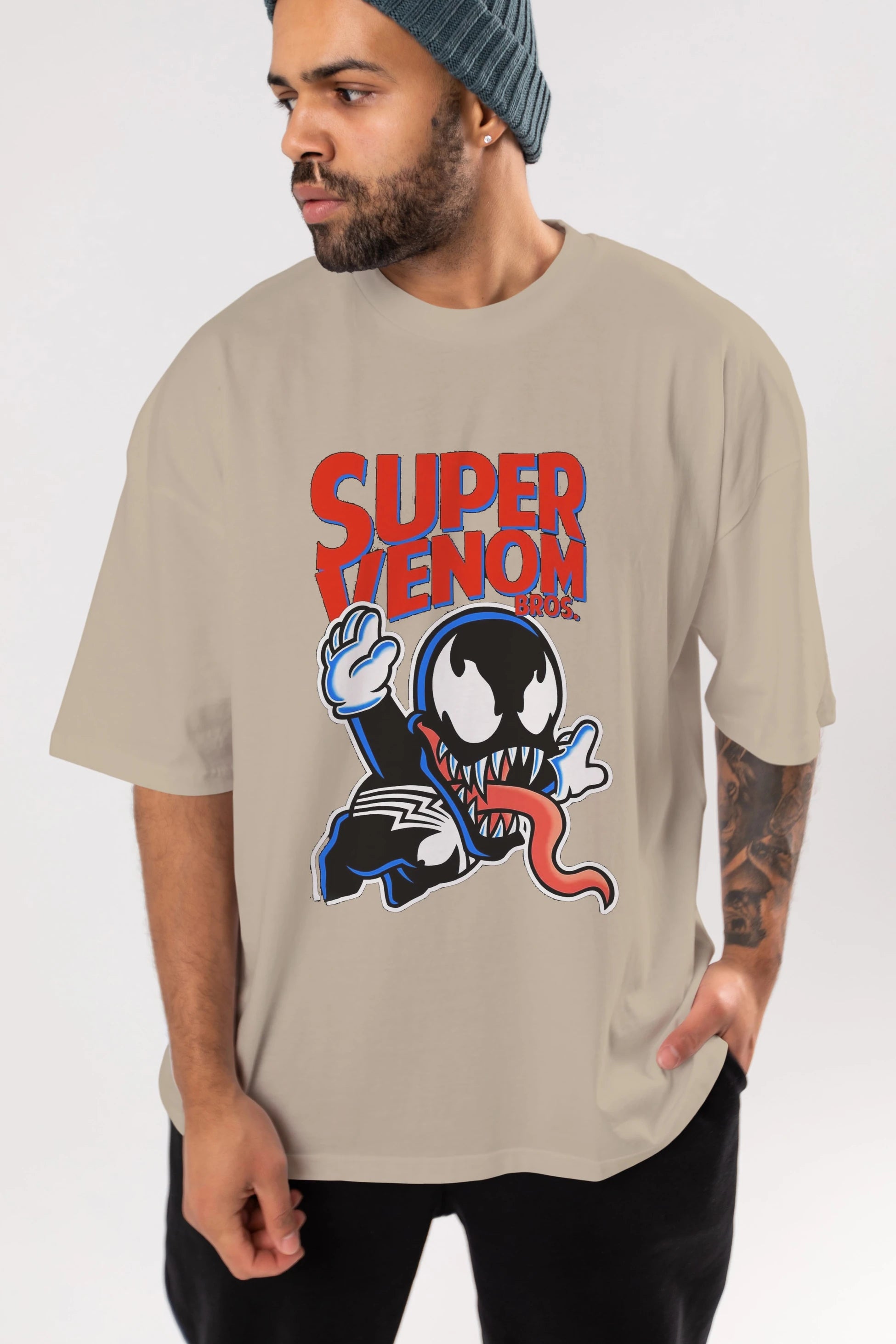 Super Venom Ön Baskılı Oversize t-shirt Erkek Kadın Unisex %100 Pamuk Bisiklet Yaka tişort