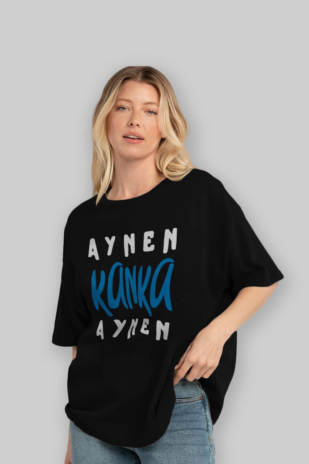 Aynen Kanka Aynen Yazılı Ön Baskılı Oversize t-shirt Erkek Kadın Unisex