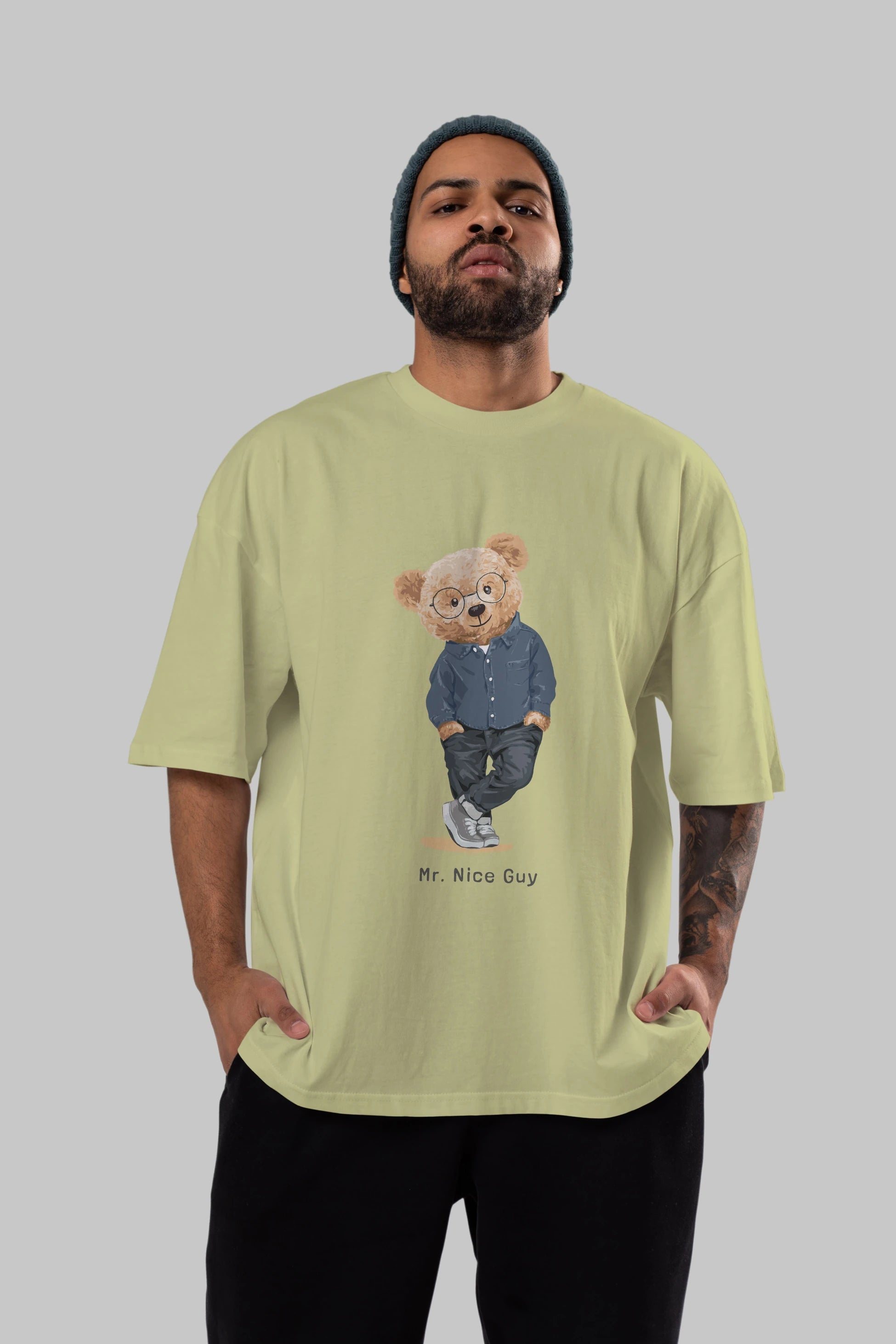 Teddy Bear Mr. Nice Guy Ön Baskılı Oversize t-shirt Erkek Kadın Unisex %100 Pamuk