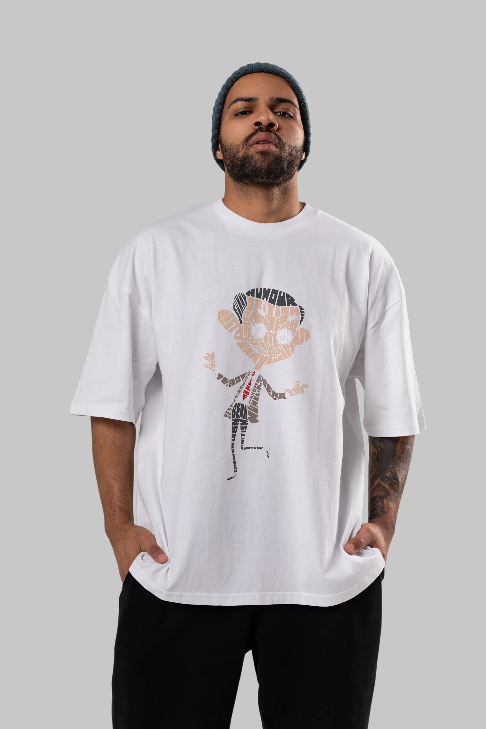 Mr Bean Ön Baskılı Oversize t-shirt %100 pamuk Erkek Kadın Unisex