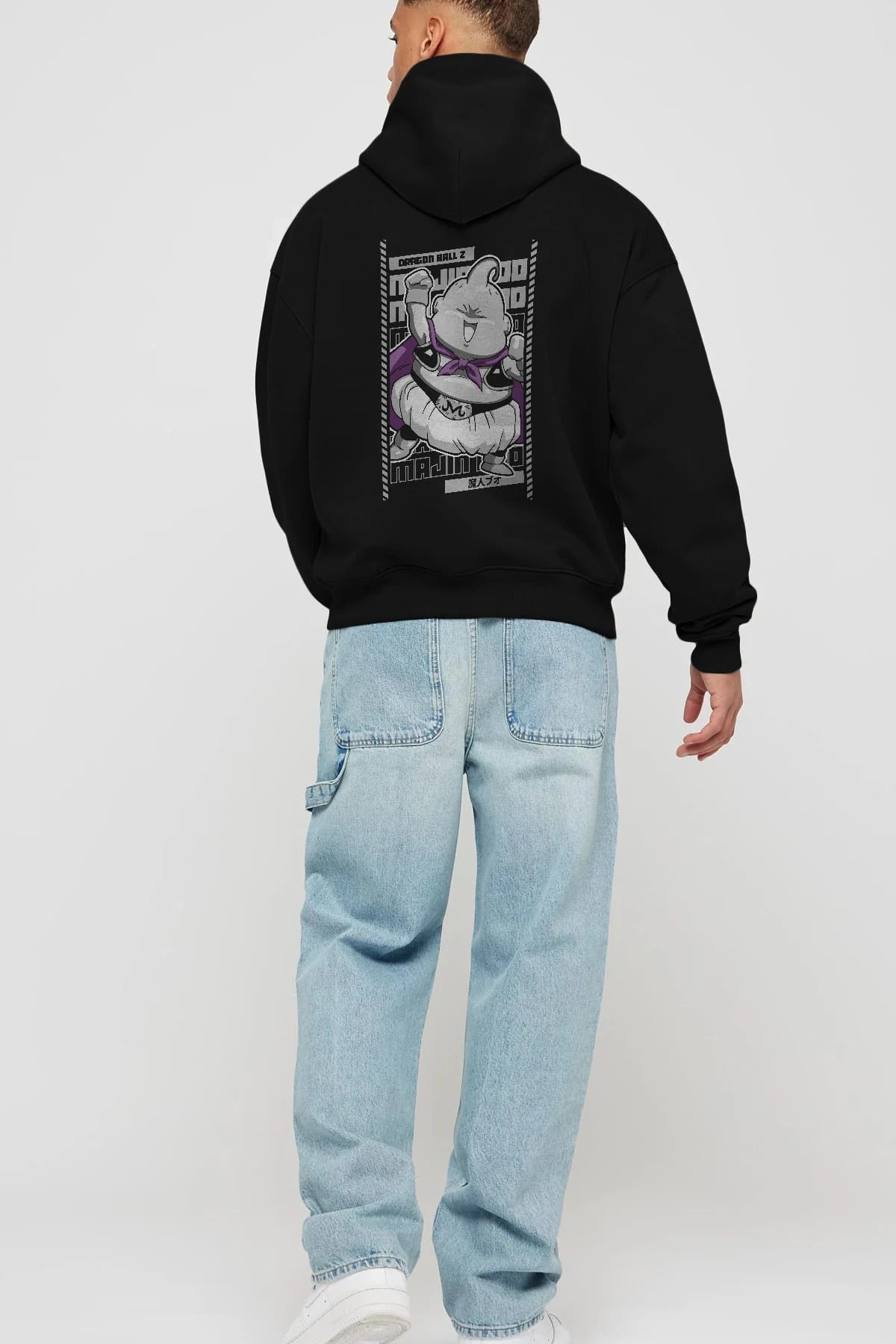 MAJIN BOO2 Anime Arka Baskılı Hoodie Oversize Kapüşonlu Sweatshirt Erkek Kadın Unisex