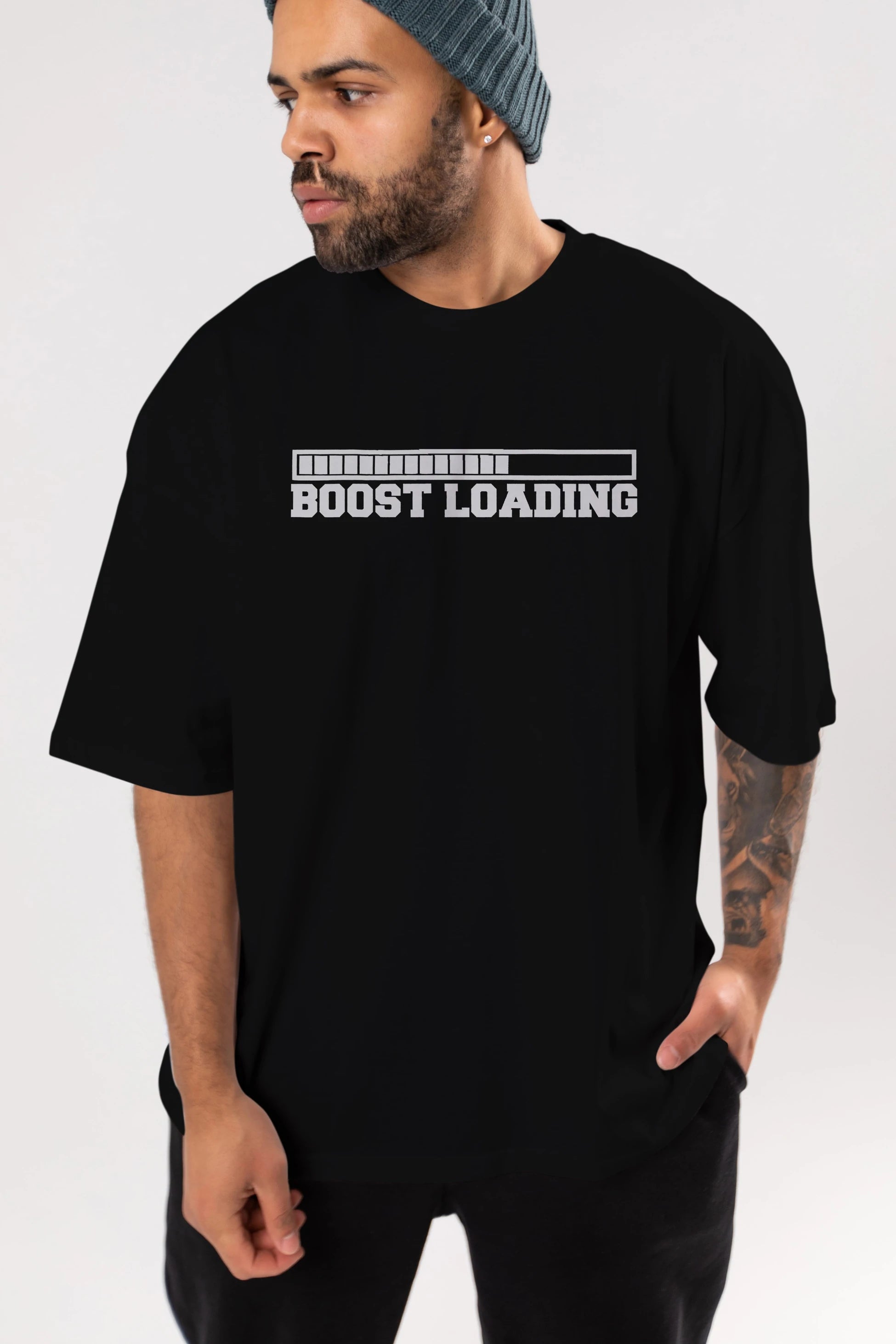 Boost Loading Ön Baskılı Oversize t-shirt %100 pamuk Erkek Kadın Unisex