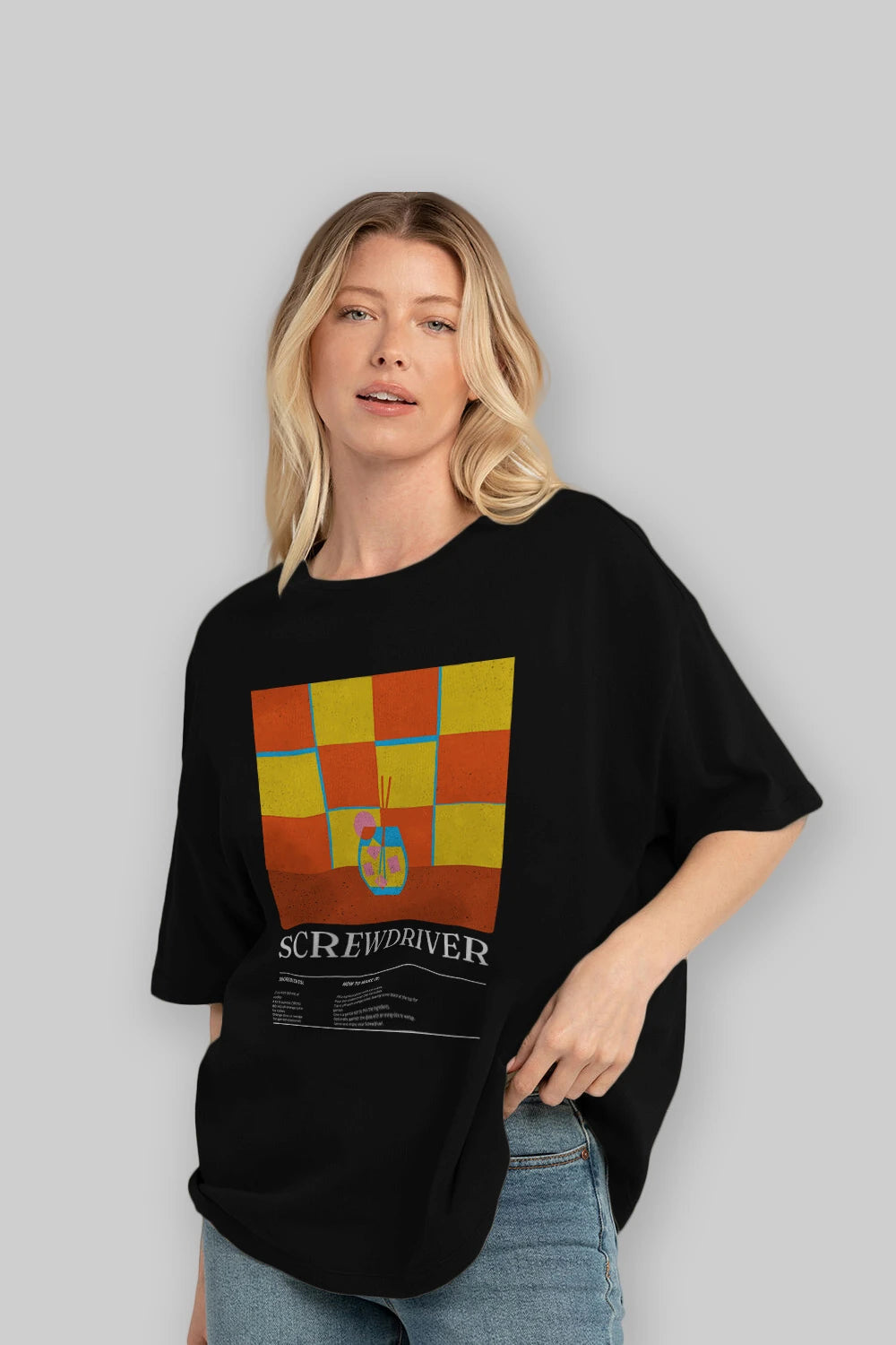 Screwdriver Kokteyl Ön Baskılı Oversize t-shirt Erkek Kadın %100 Pamuk Bisiklet Yaka tişort