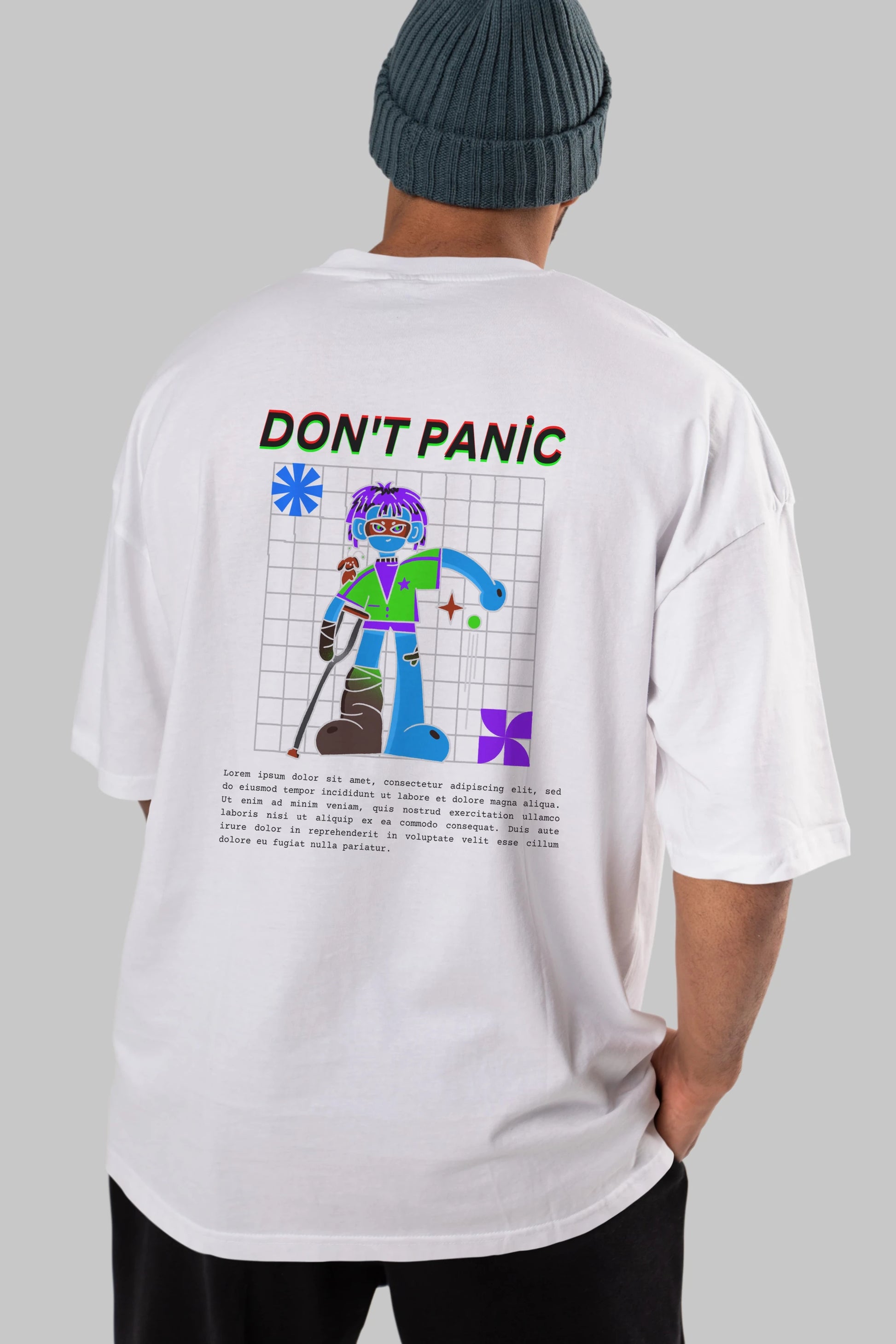 Dont Panic Yazılı Arka Baskılı Oversize t-shirt Erkek Kadın Unisex
