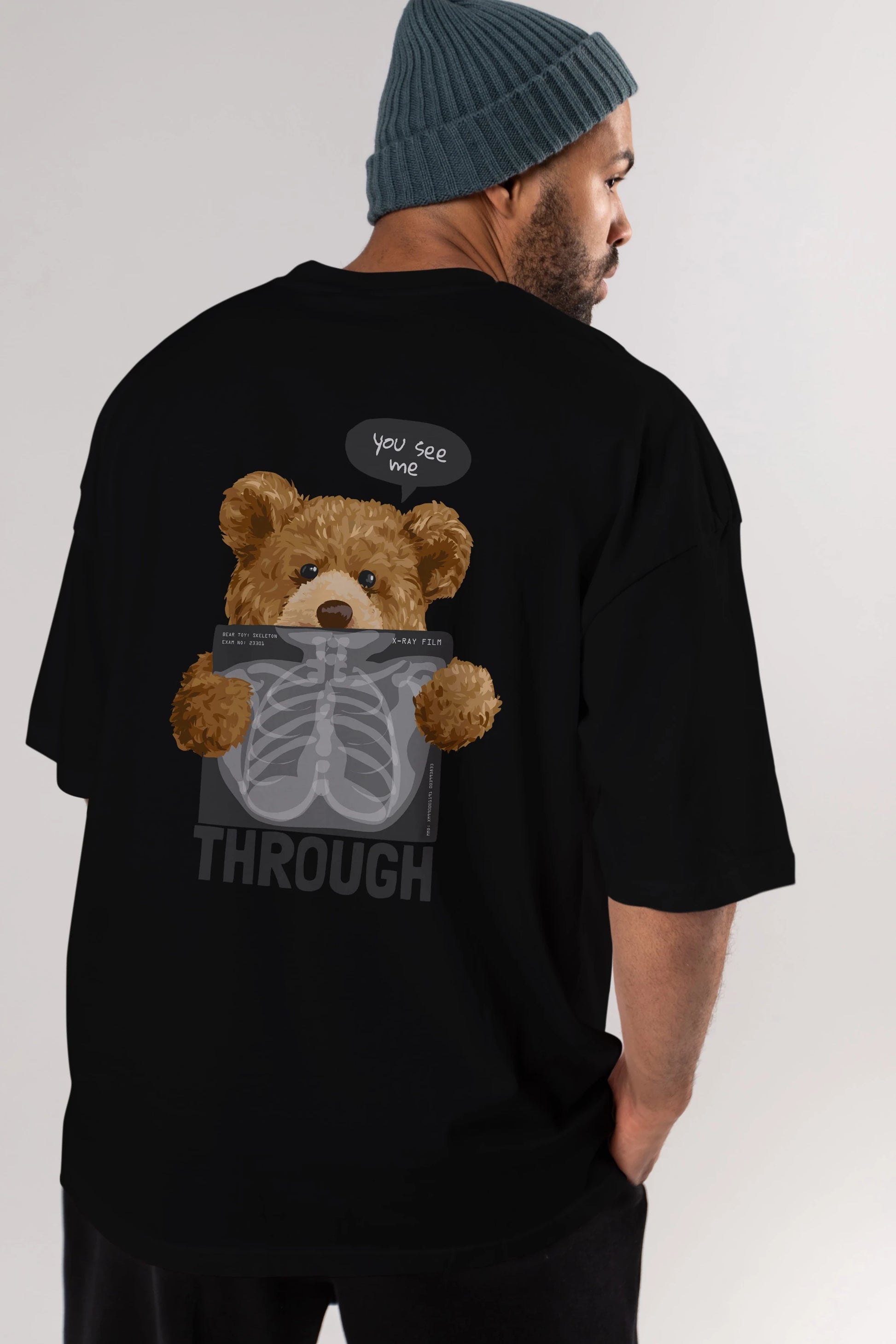 Teddy Bear Trough Arka Baskılı Oversize t-shirt Erkek Kadın Unisex %100 Pamuk