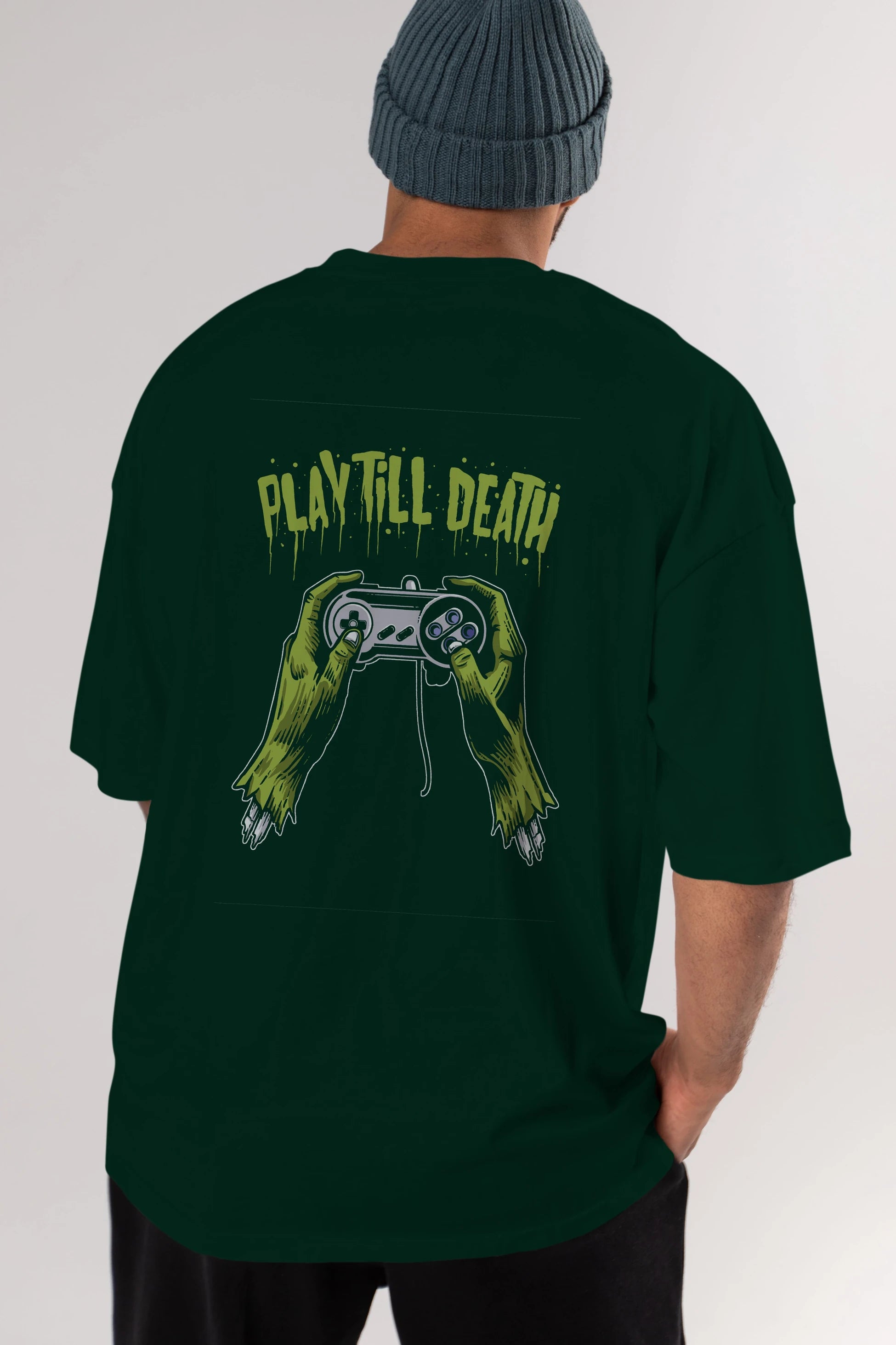 Play Till Death Arka Baskılı Oversize t-shirt Erkek Kadın Unisex %100 Pamuk
